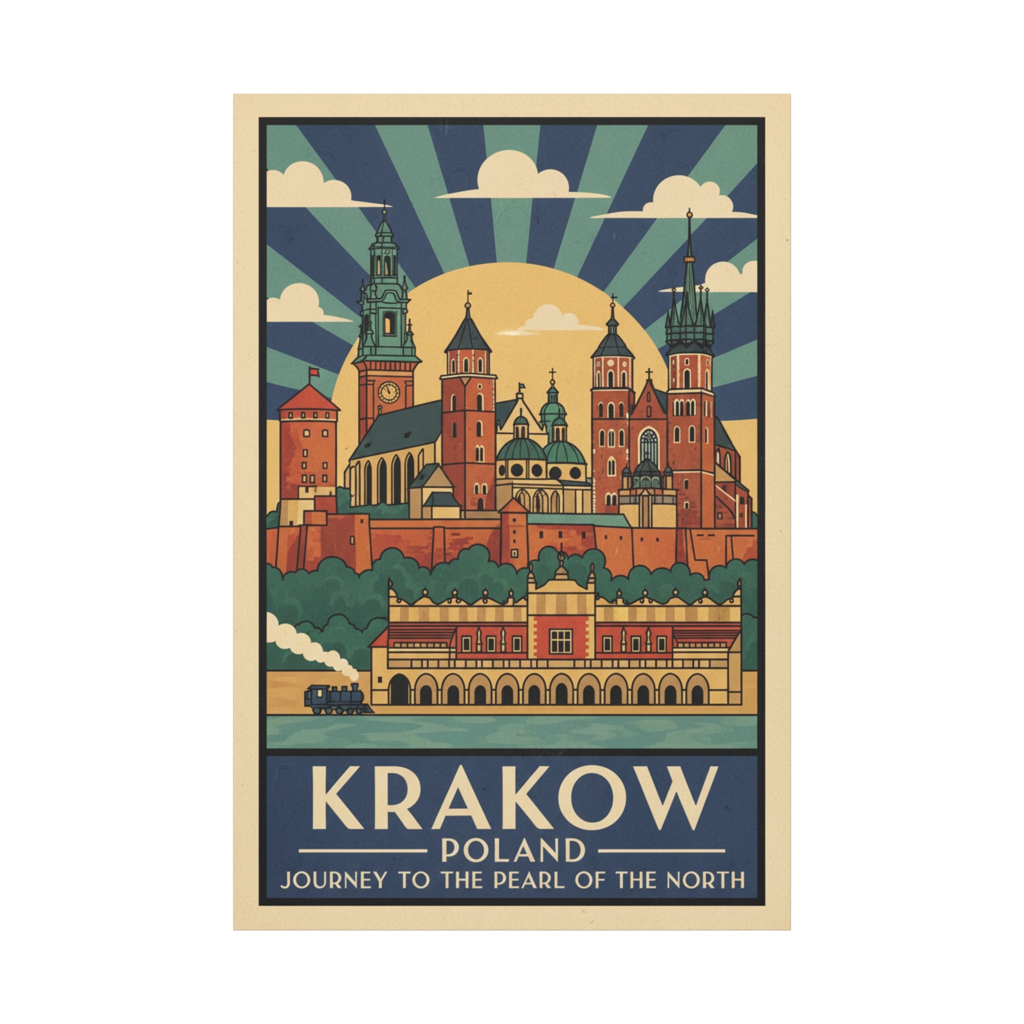 Krakow Poland Vintage Travel Poster Canvas — Matte Stretched Wall Art