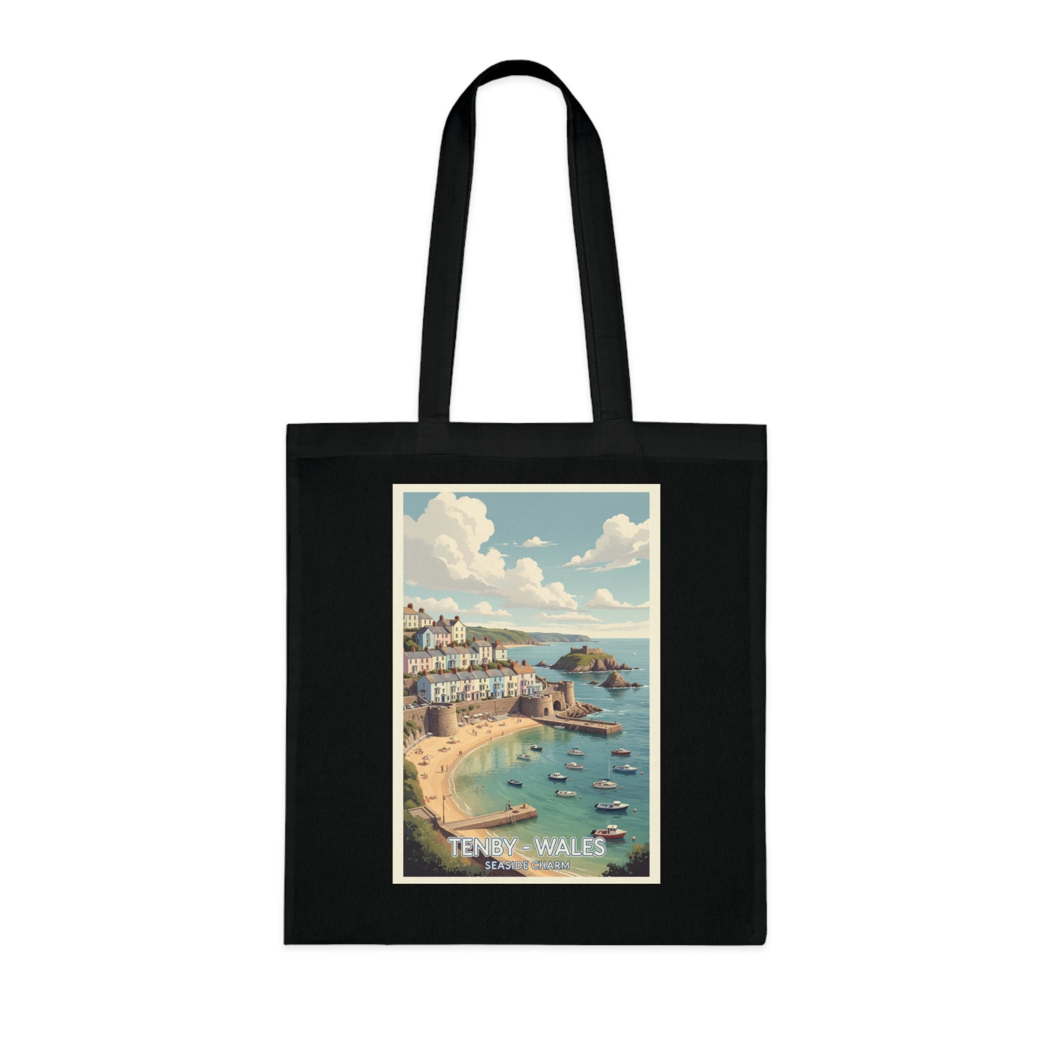 Tenby Wales Vintage Travel Poster Cotton Tote Bag