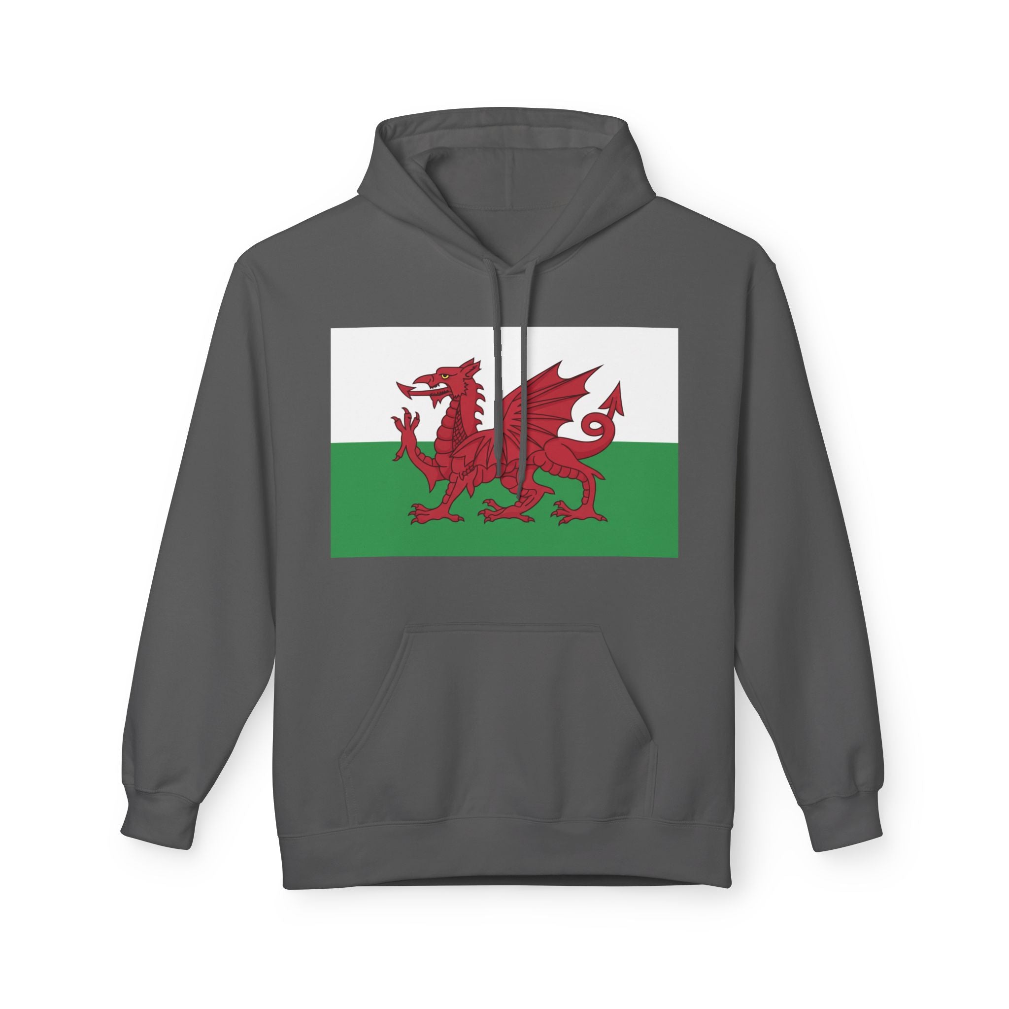 Welsh Dragon Hoodie — Retro Flag Front & Cute Red Dragon Back