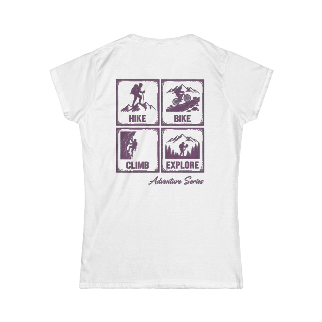 Adventure Seeker Women's Tee — Hike • Bike • Climb • Explore Chest Logo