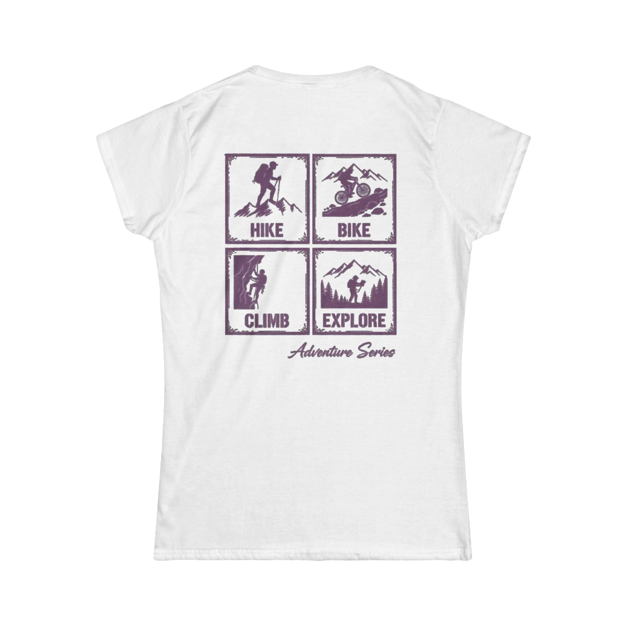 Adventure Seeker Women's Tee — Hike • Bike • Climb • Explore Chest Logo