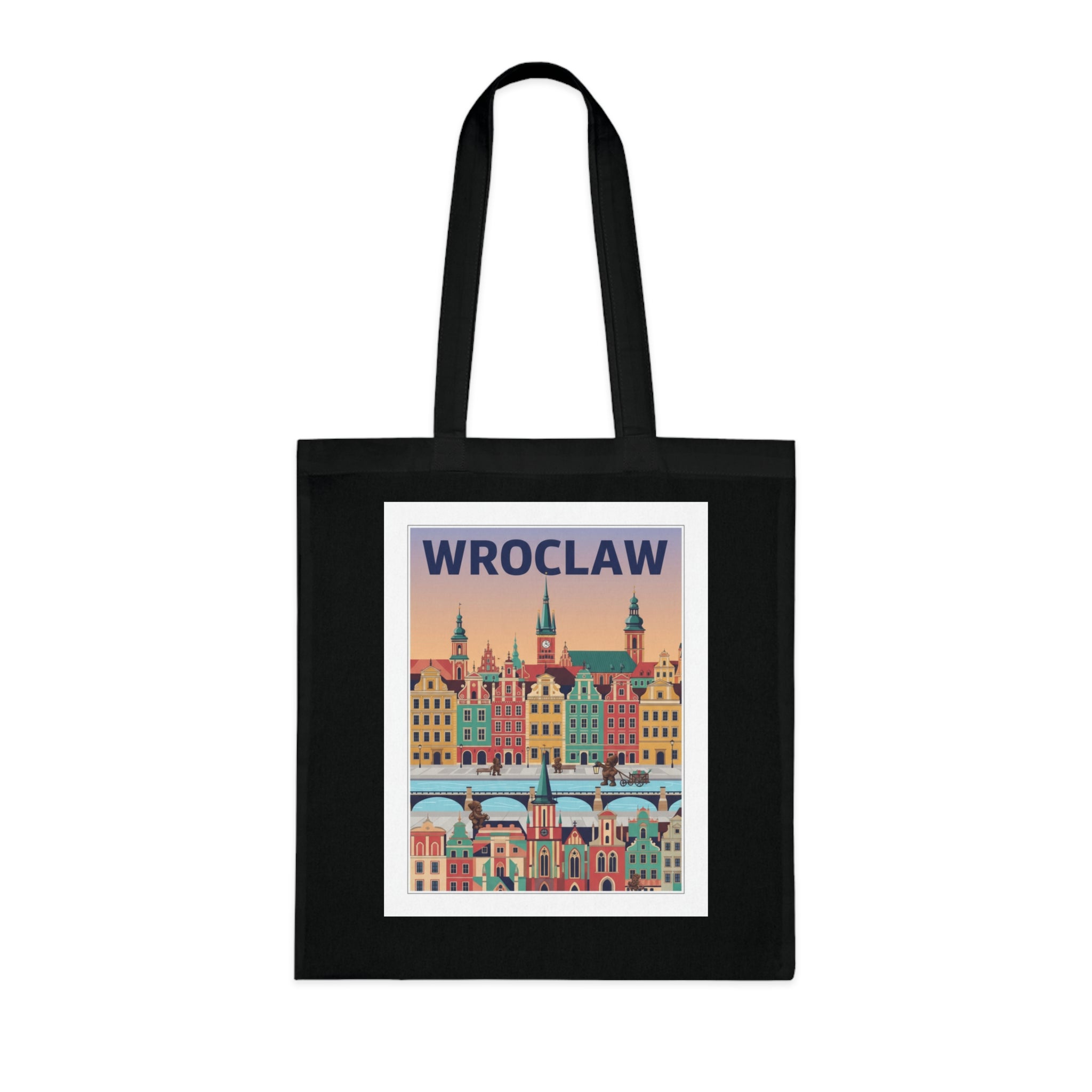 Wroclaw Cityscape Cotton Tote — Retro Polish Travel Market Bag