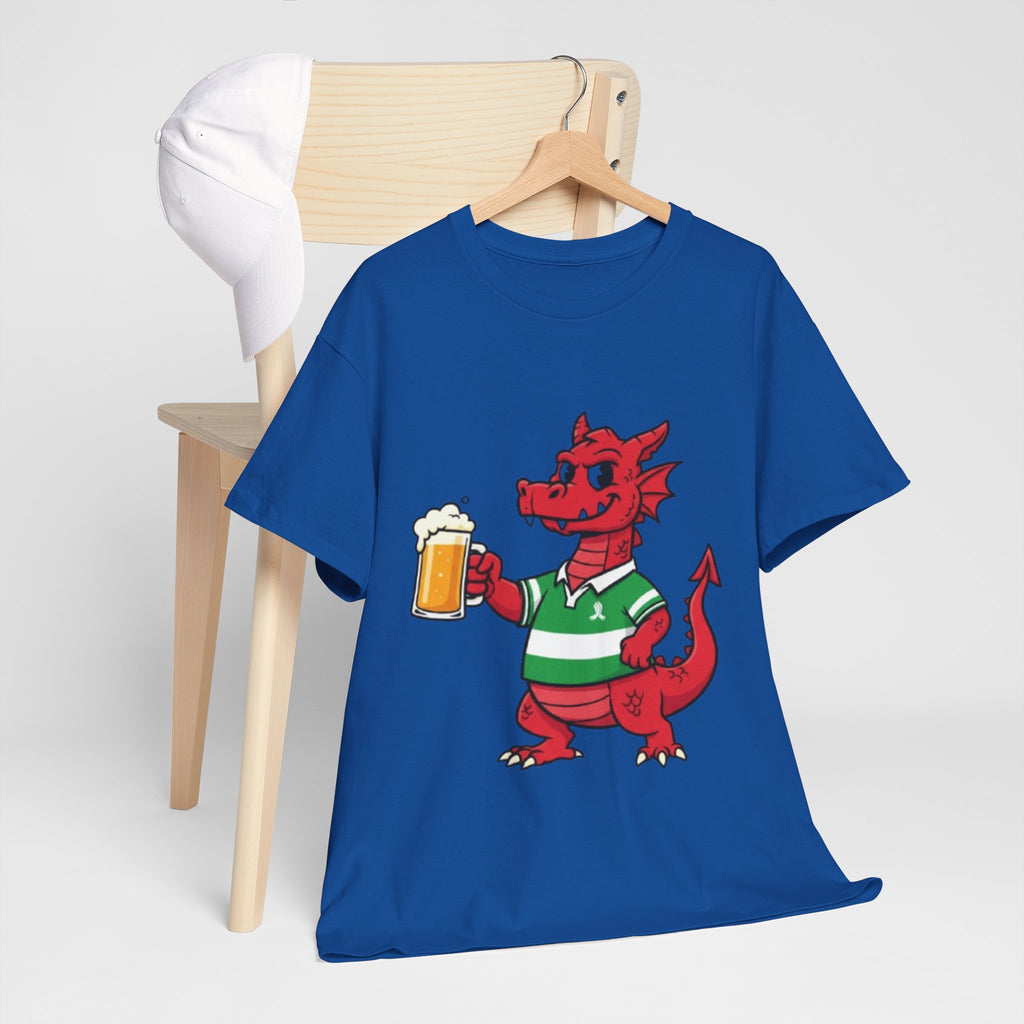 Dragon Cheers T‑Shirt — Cute Red Dragon Holding Beer Graphic Tee