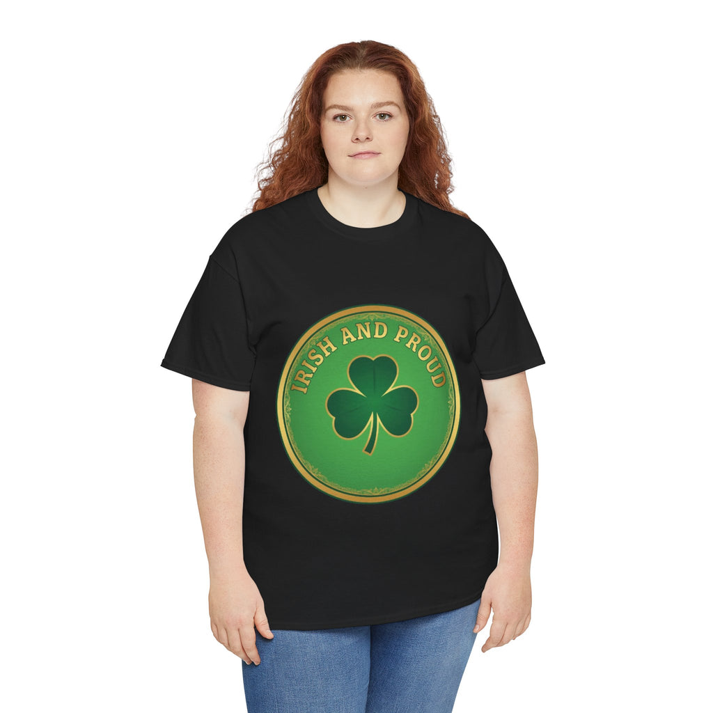 Irish and Proud T-Shirt — Green Shamrock Emblem Tee for St. Patrick's Day