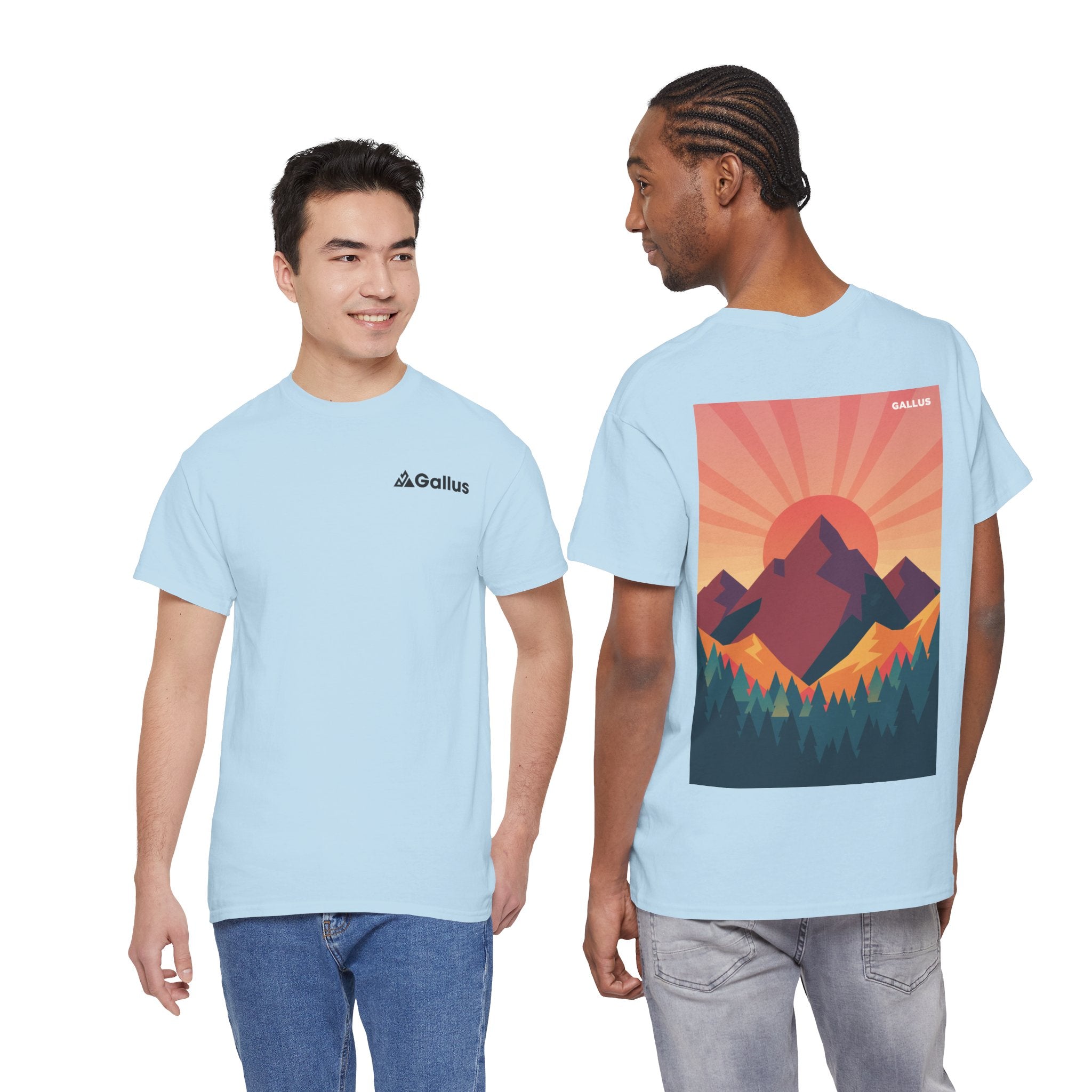 Mountain Sunset Graphic Tee — Vintage Nature Poster Back Print