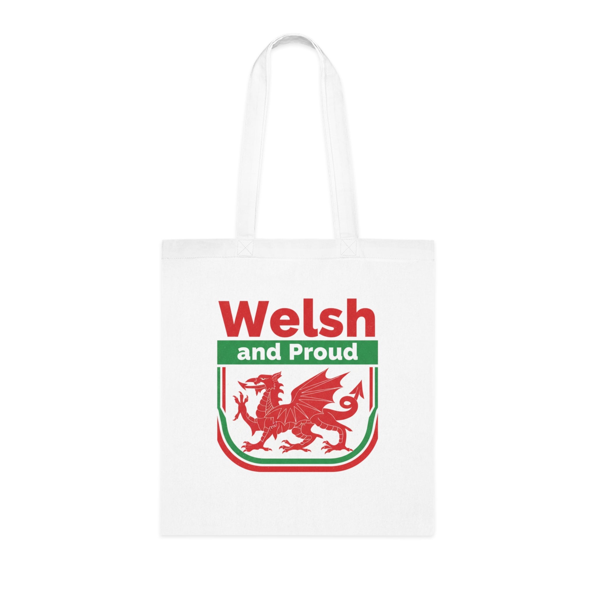 Welsh and Proud Tote Bag — Cotton Reusable Shopping Tote with Red Dragon Design