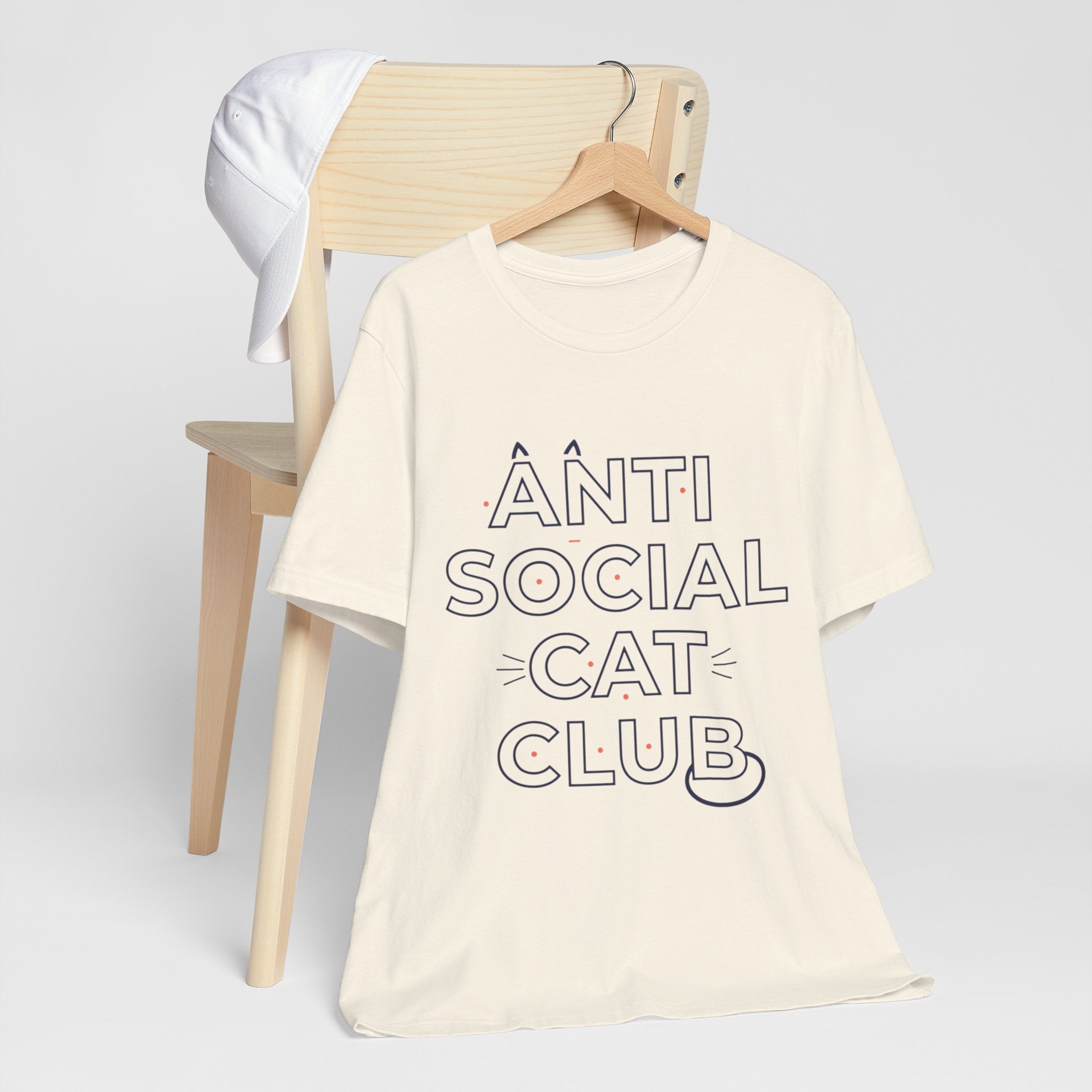 Outline 'ANTI SOCIAL CAT CLUB' Typography Tee | hollow font, minimalist outline text shirt