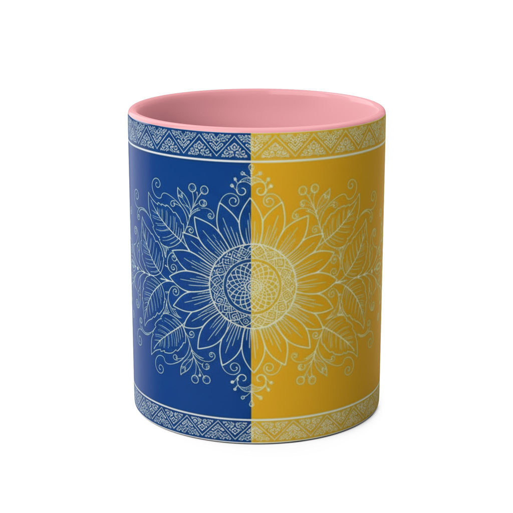 Sunflower Mandala Two-Tone Coffee Mug — Blue & Yellow 11oz