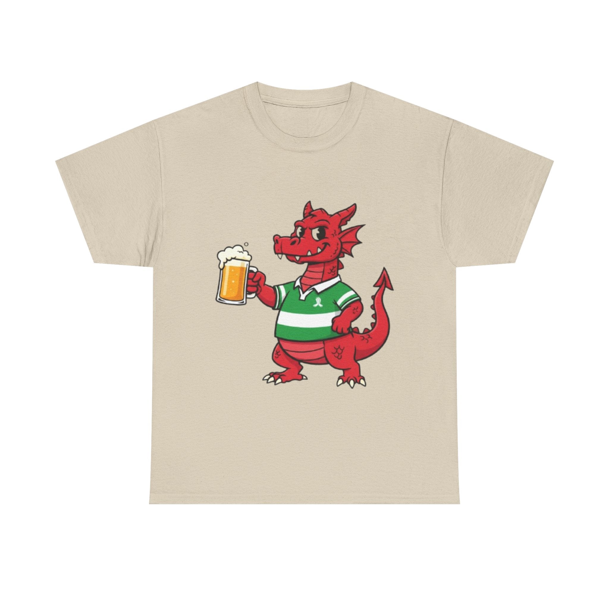 Dragon Cheers T‑Shirt — Cute Red Dragon Holding Beer Graphic Tee