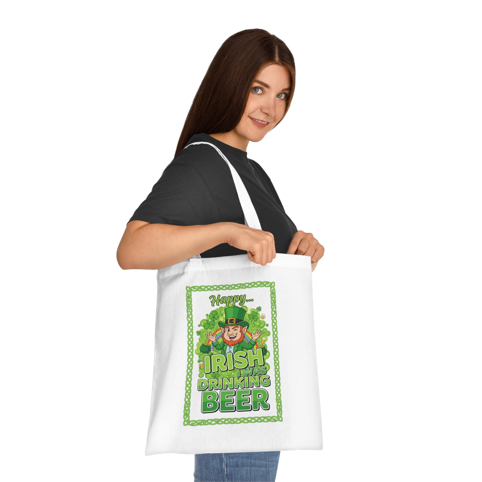 St. Patrick’s Day Irish Drinking Beer Cotton Tote - Leprechaun Shamrock Grocery Bag