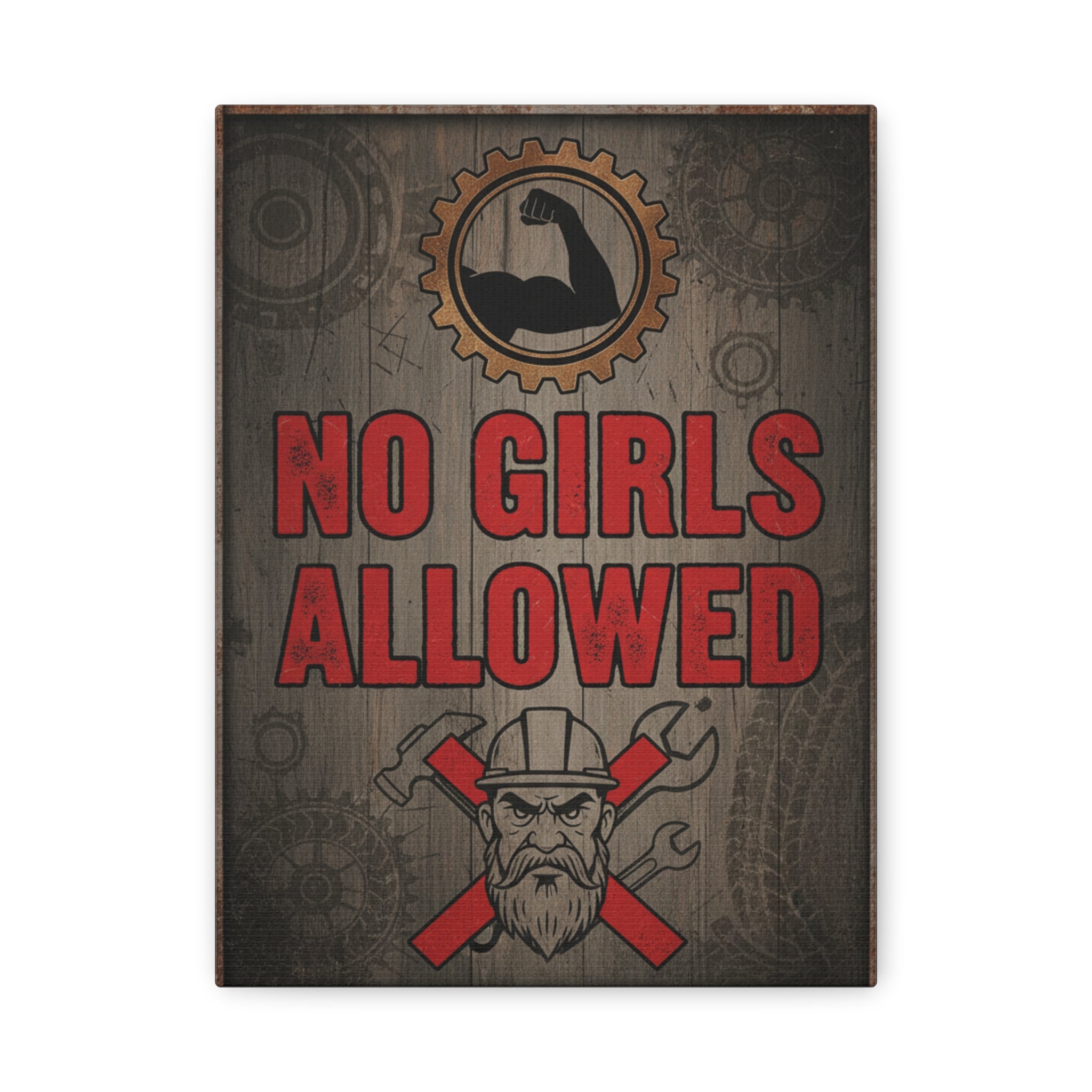 No Girls Allowed Canvas Wall Art - Retro Workshop Sign for Man Cave