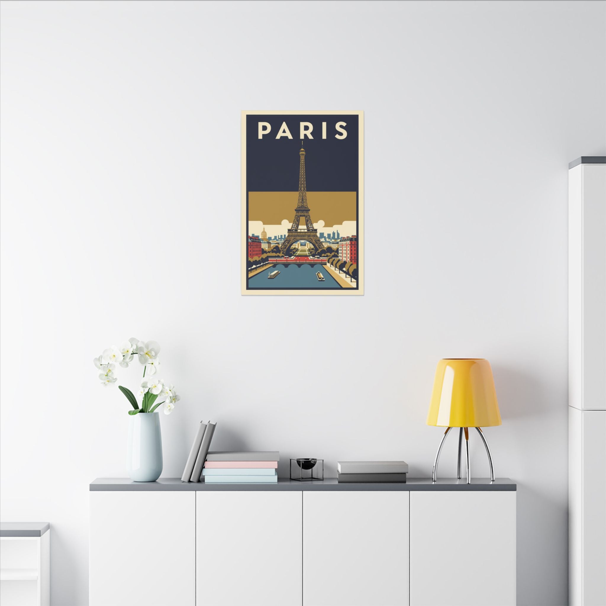 Paris Vintage Eiffel Tower Matte Canvas Wall Art Stretched Travel Poster