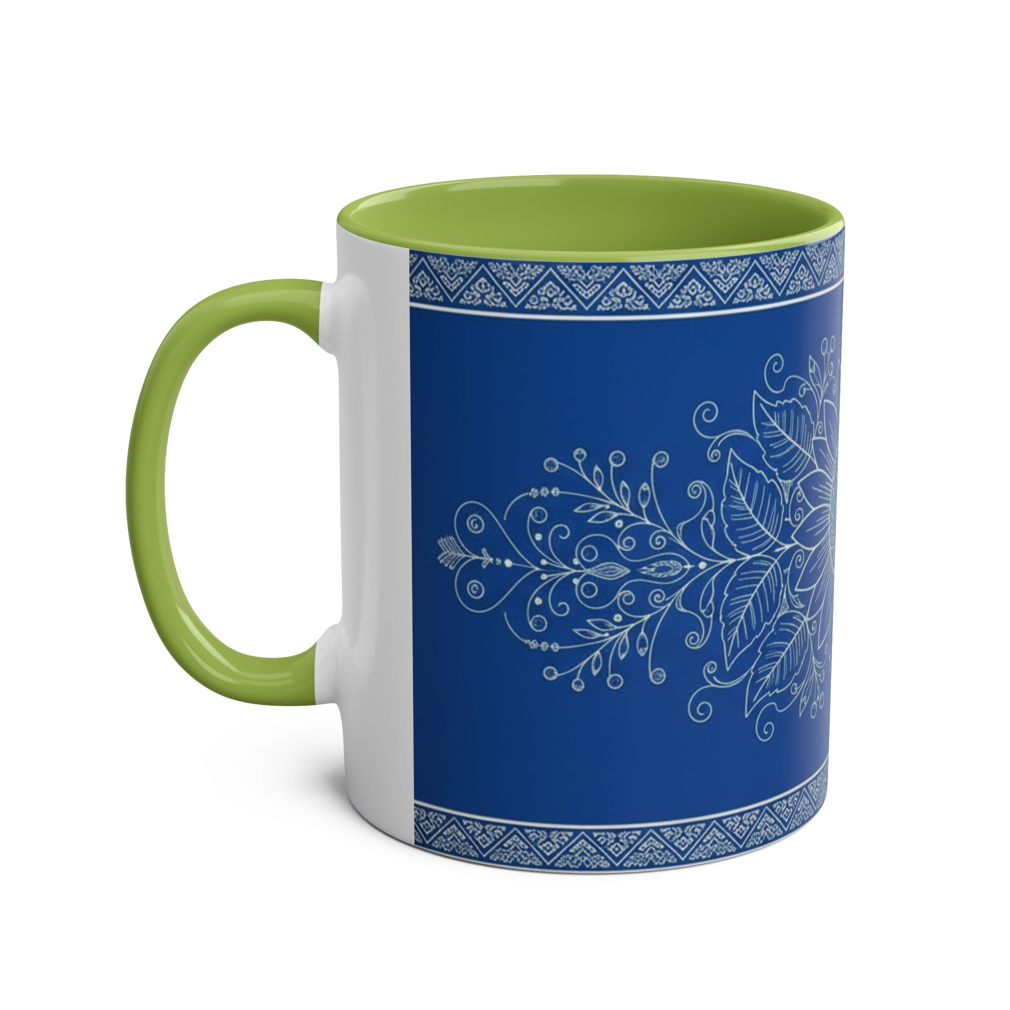 Sunflower Mandala Two-Tone Coffee Mug — Blue & Yellow 11oz