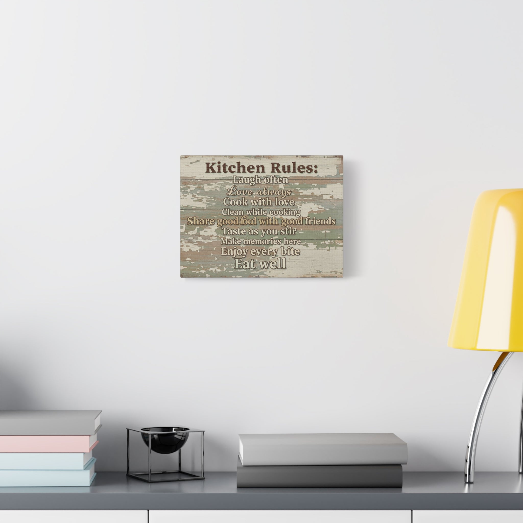 Kitchen Rules Canvas Wall Art – Rustic Farmhouse Kitchen Sign with Inspirational Cooking Quotes