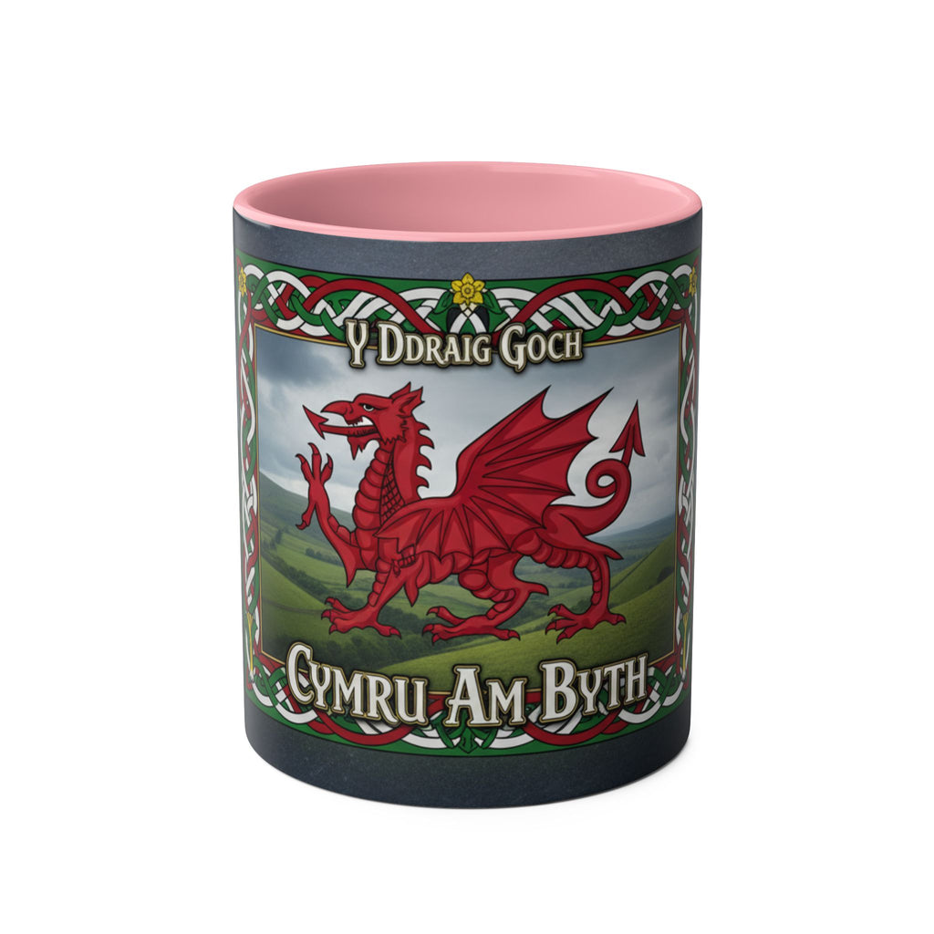 Welsh Dragon Coffee Mug — "Cymru Am Byth" Two-Tone 11oz