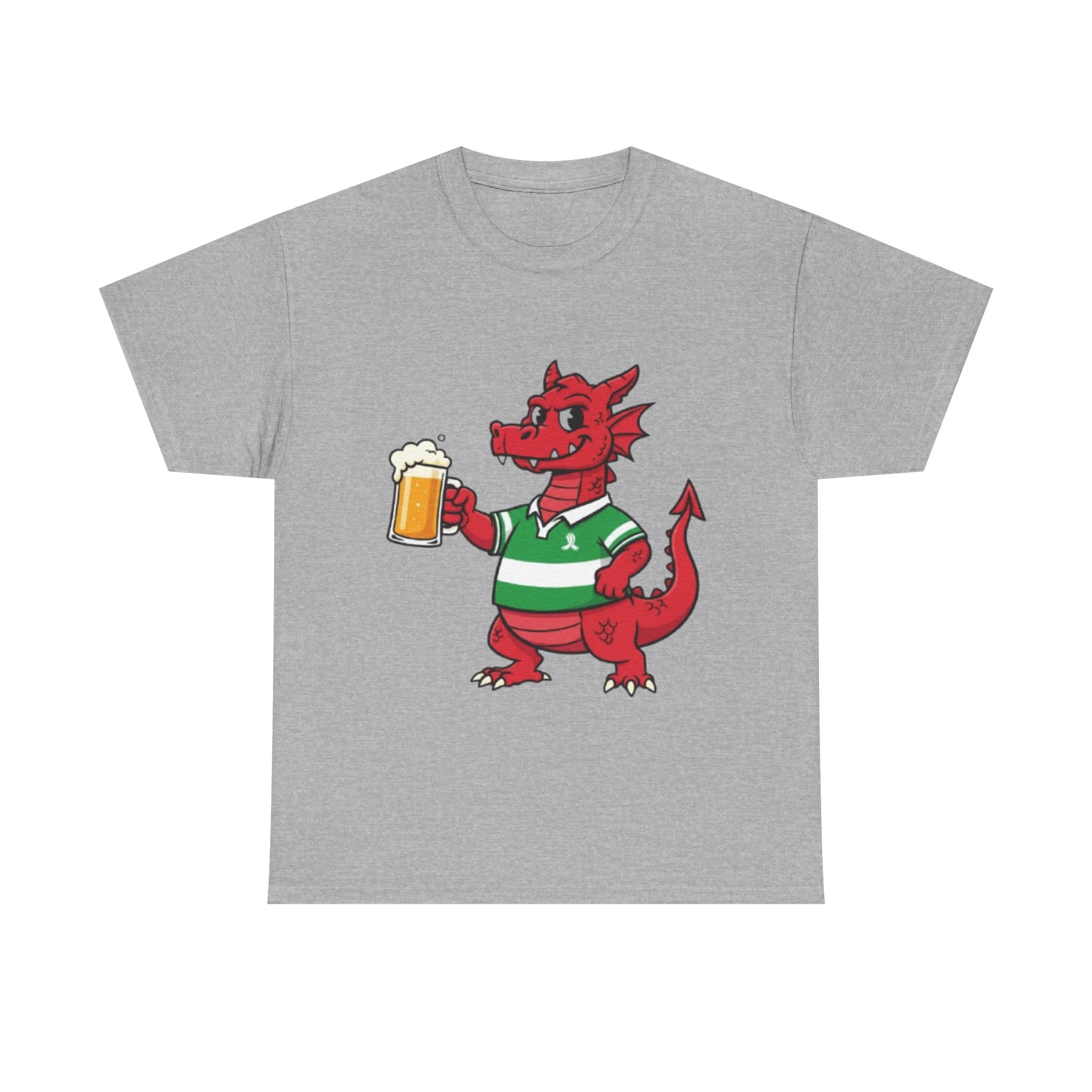 Dragon Cheers T‑Shirt — Cute Red Dragon Holding Beer Graphic Tee