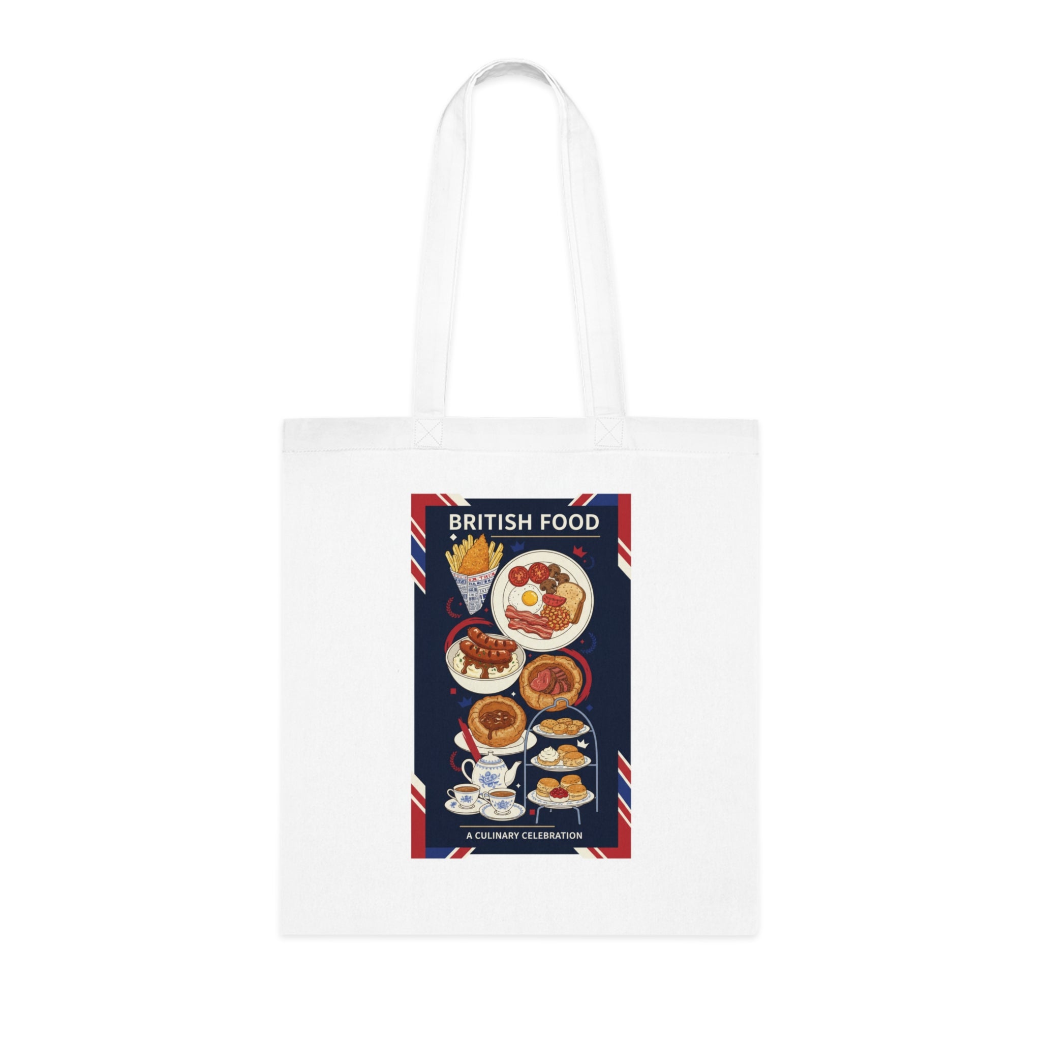 British Food Cotton Tote — Illustrated UK Cuisine Market Bag