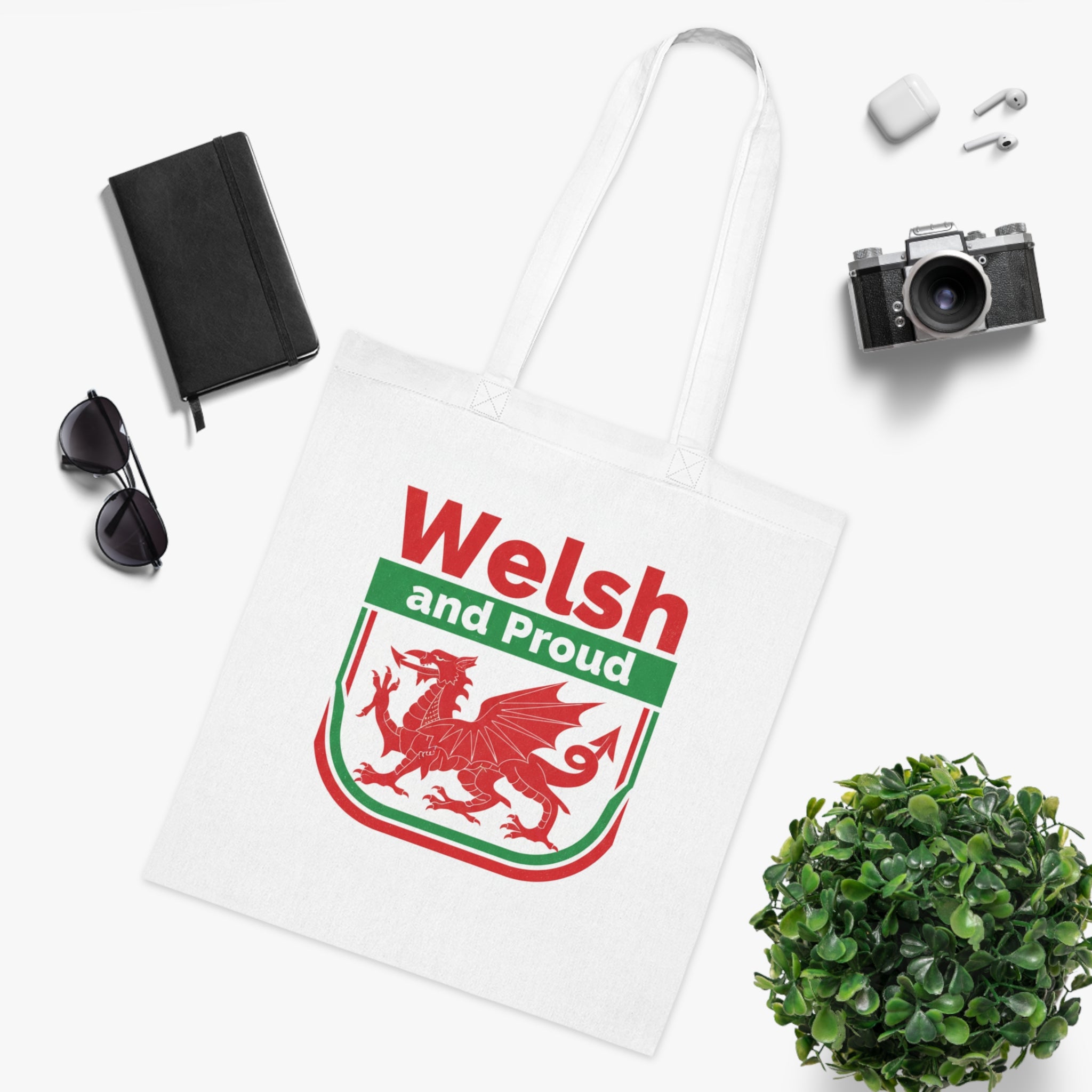 Welsh and Proud Tote Bag — Cotton Reusable Shopping Tote with Red Dragon Design