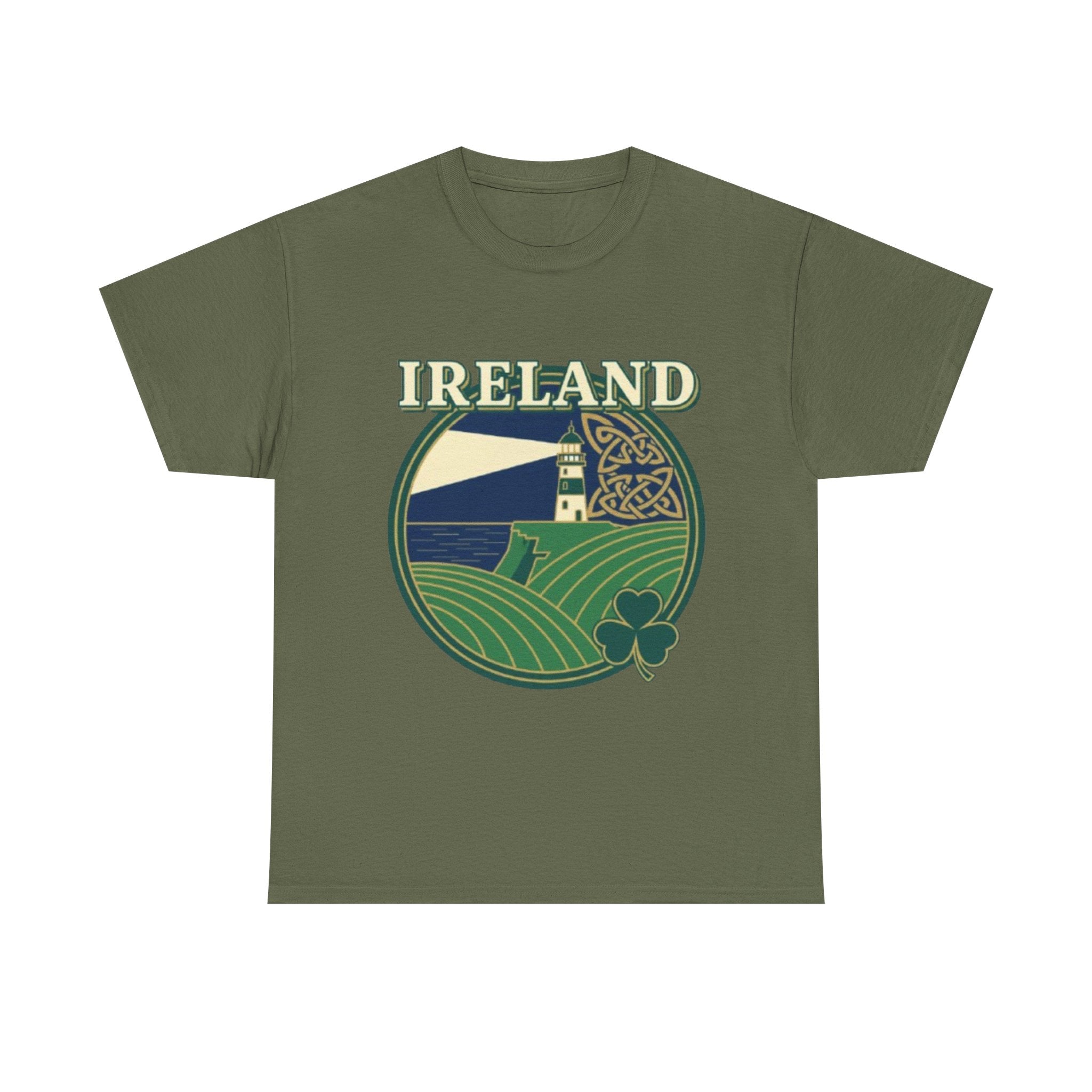 Ireland Scenic Tee — Celtic Lighthouse & Shamrock Graphic T-Shirt