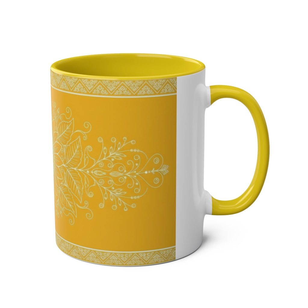 Sunflower Mandala Two-Tone Coffee Mug — Blue & Yellow 11oz