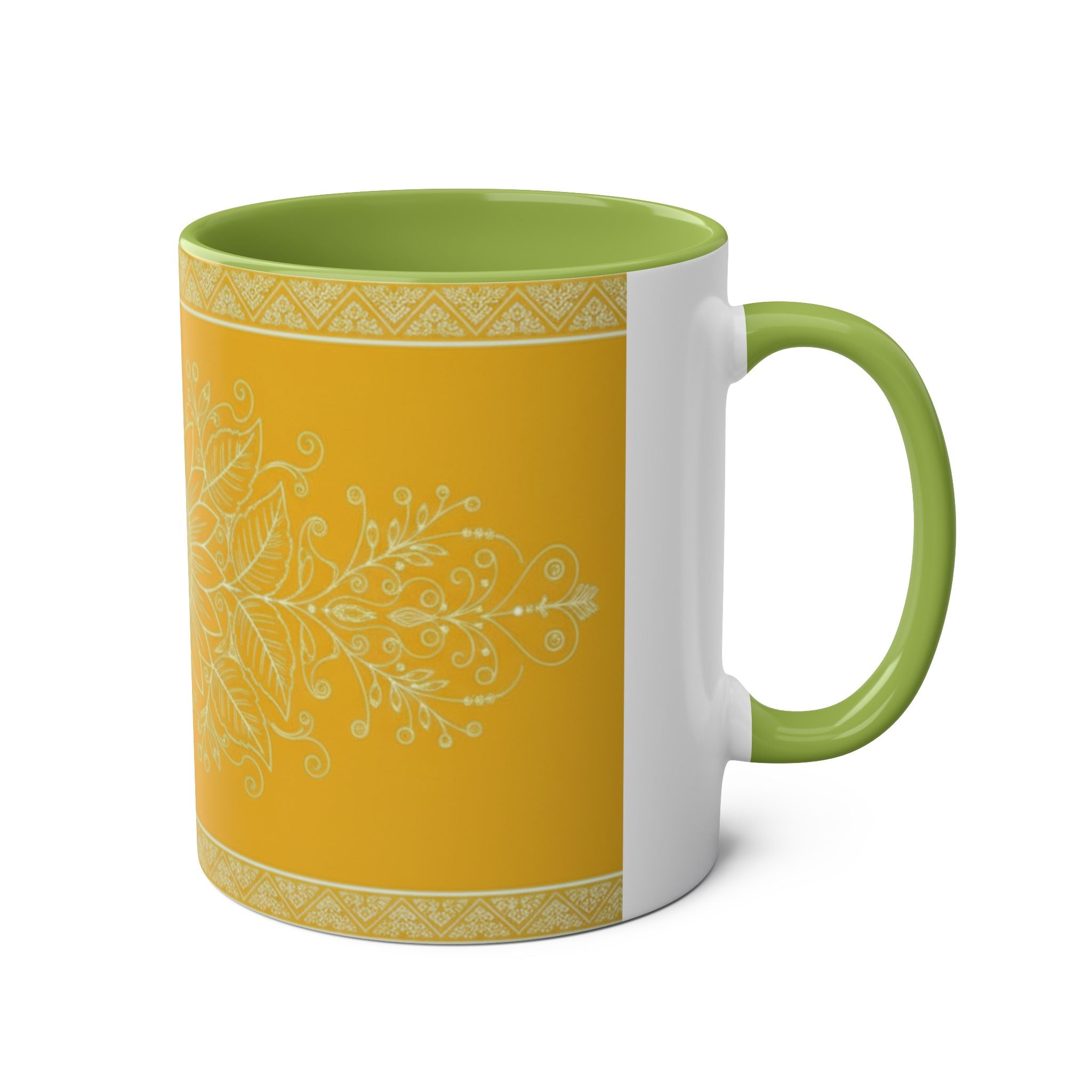 Sunflower Mandala Two-Tone Coffee Mug — Blue & Yellow 11oz
