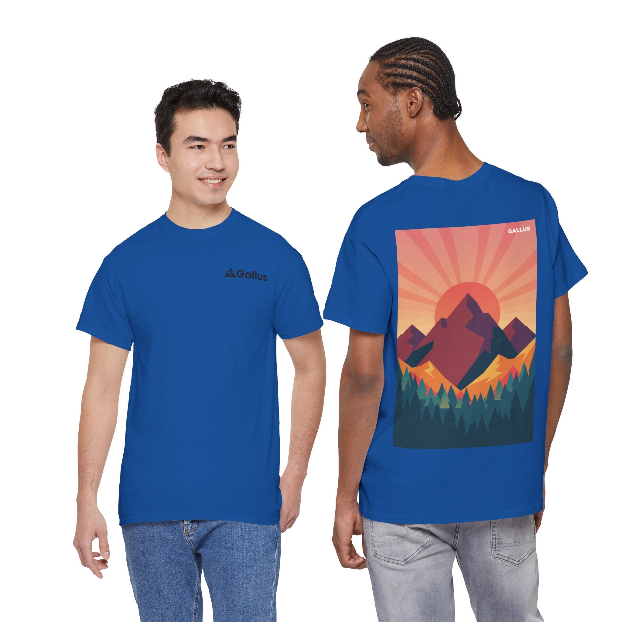 Mountain Sunset Graphic Tee — Vintage Nature Poster Back Print