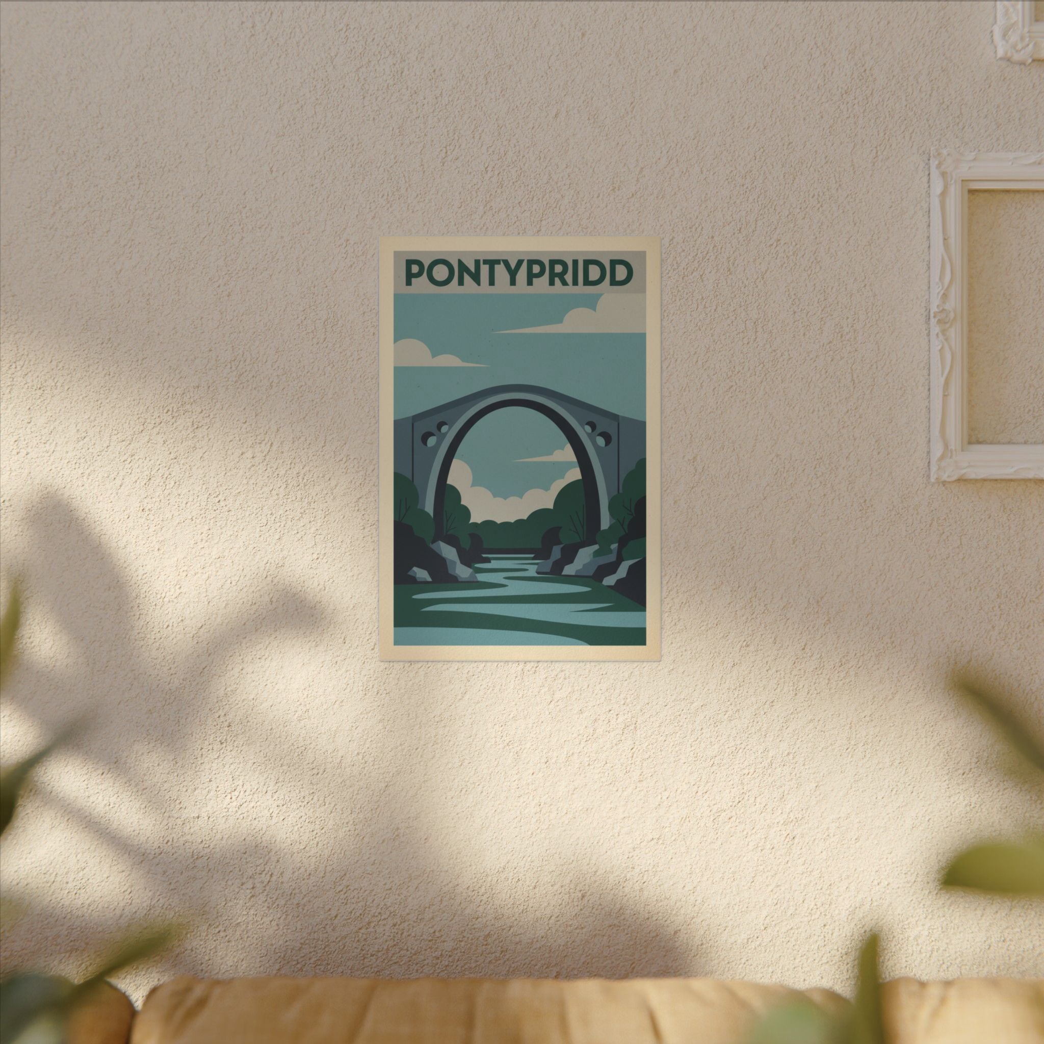 Pontypridd Bridge Matte Canvas Wall Art Vintage Travel Poster Print