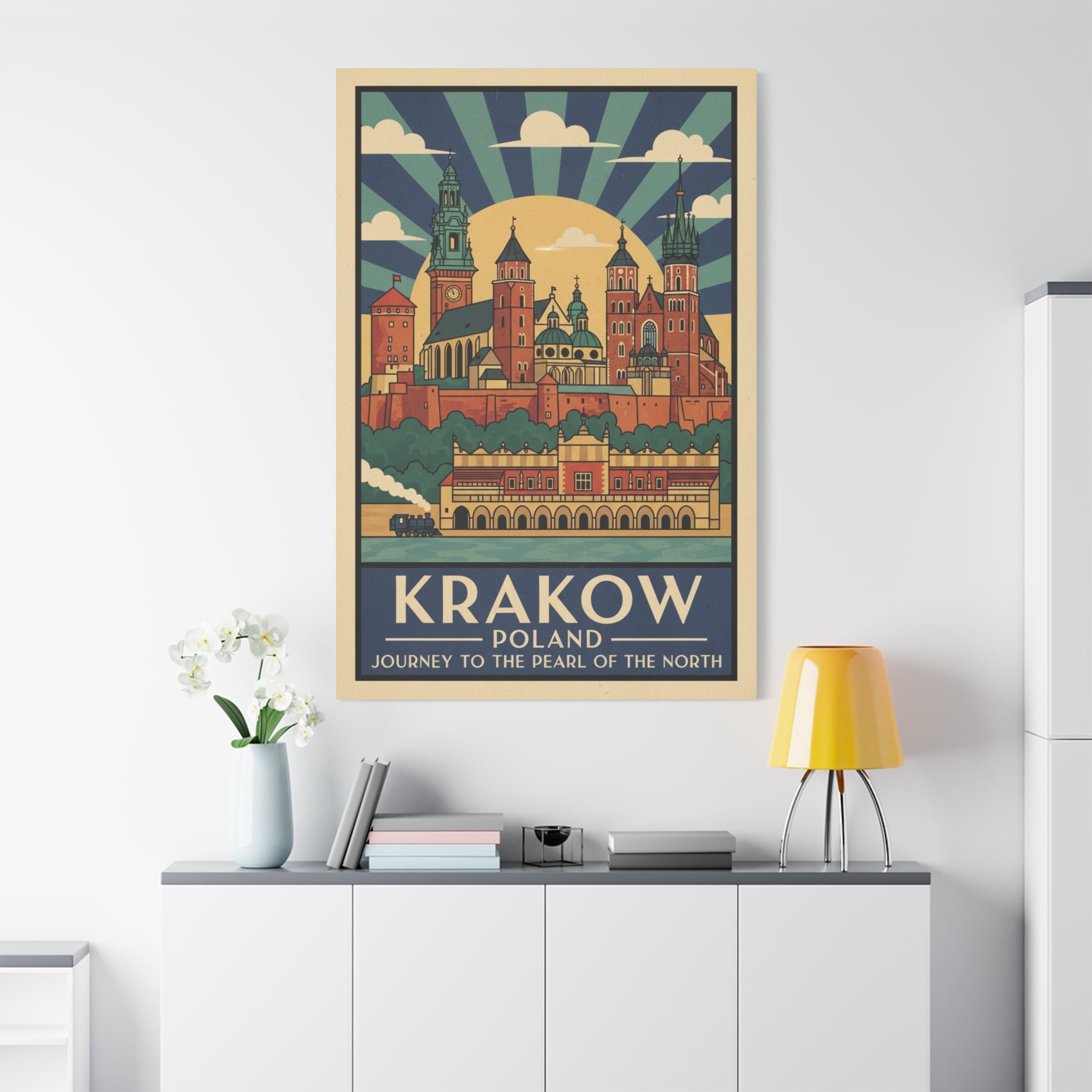 Krakow Poland Vintage Travel Poster Canvas — Matte Stretched Wall Art