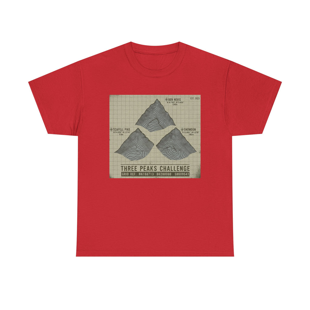 Three Peaks Challenge Graphic T-Shirt — Retro UK Mountain Summit Tee