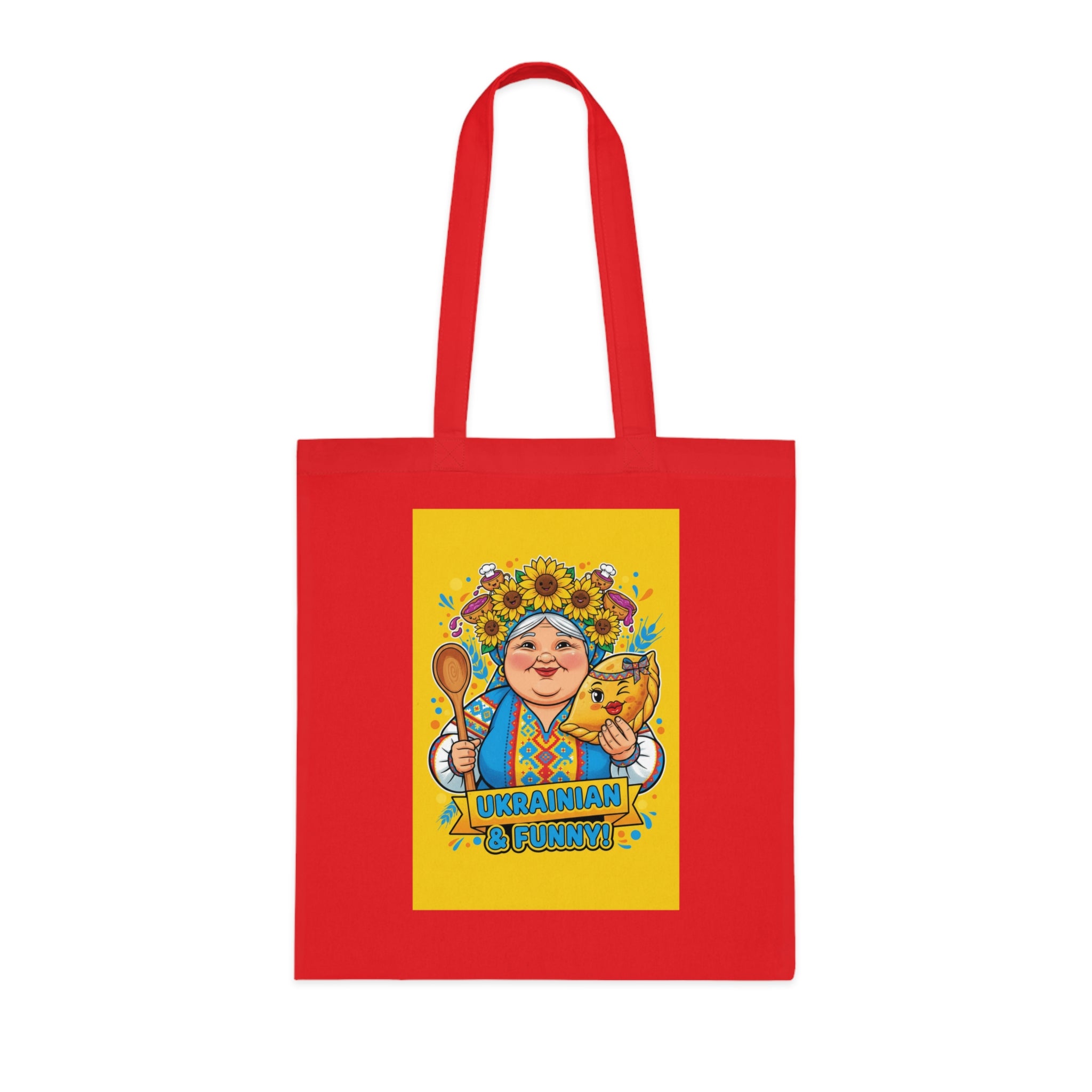 Ukrainian Grandma Illustration Cotton Tote — Folk Art Market Bag