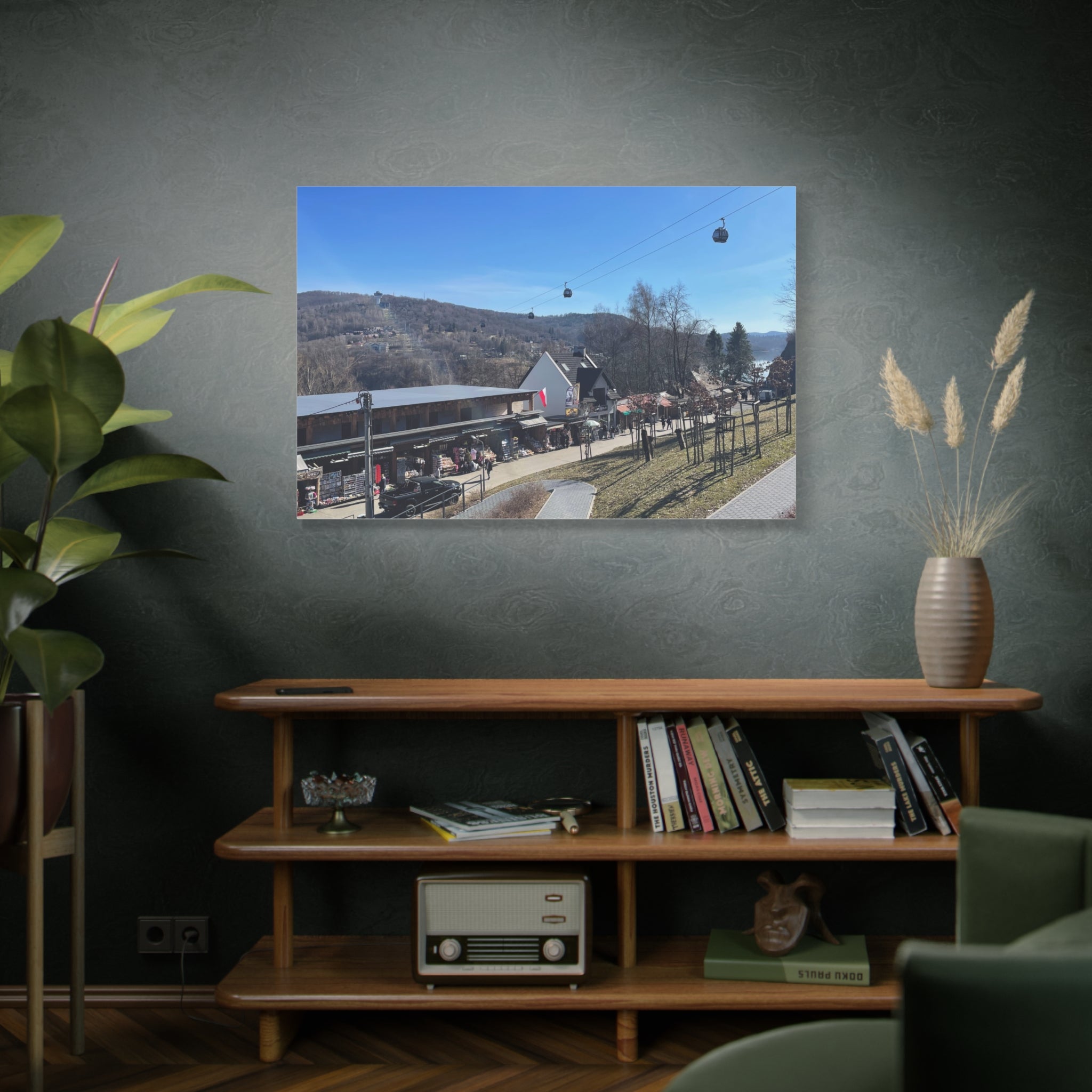 Resort Gondola Matte Canvas Wall Art — Mountain Village Landscape Print