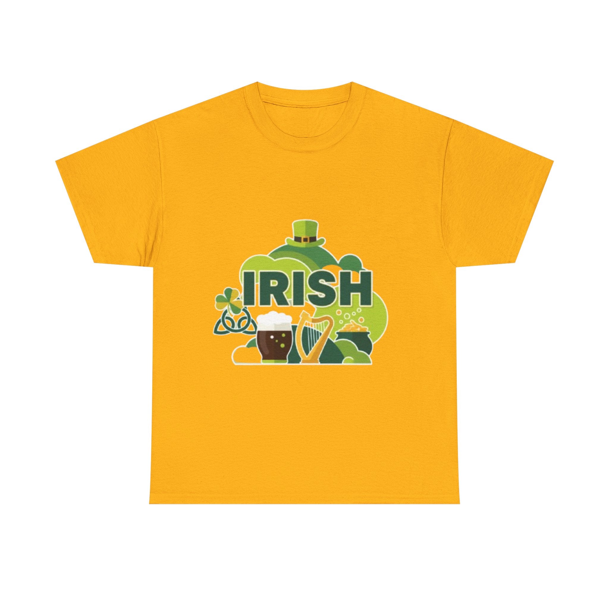 Irish St. Patrick's Day T-Shirt — Shamrock, Harp & Leprechaun Hat Design