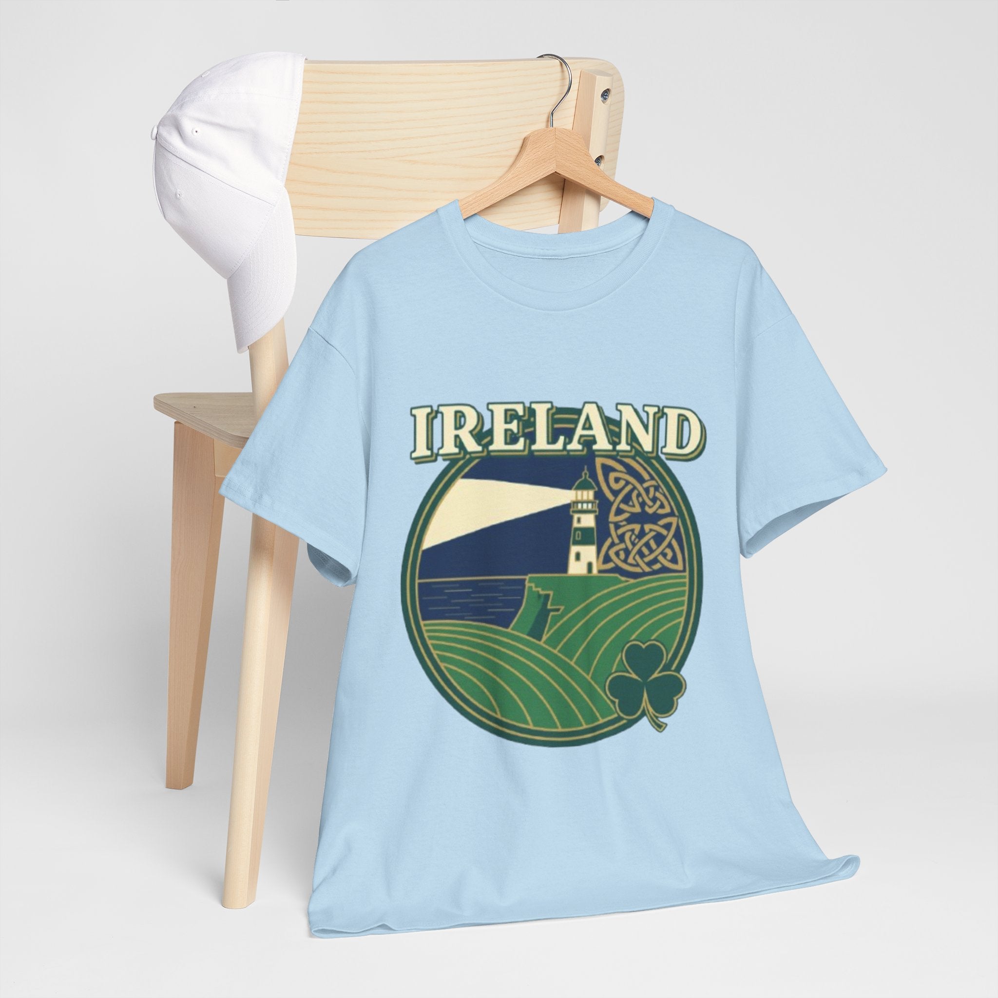Ireland Scenic Tee — Celtic Lighthouse & Shamrock Graphic T-Shirt