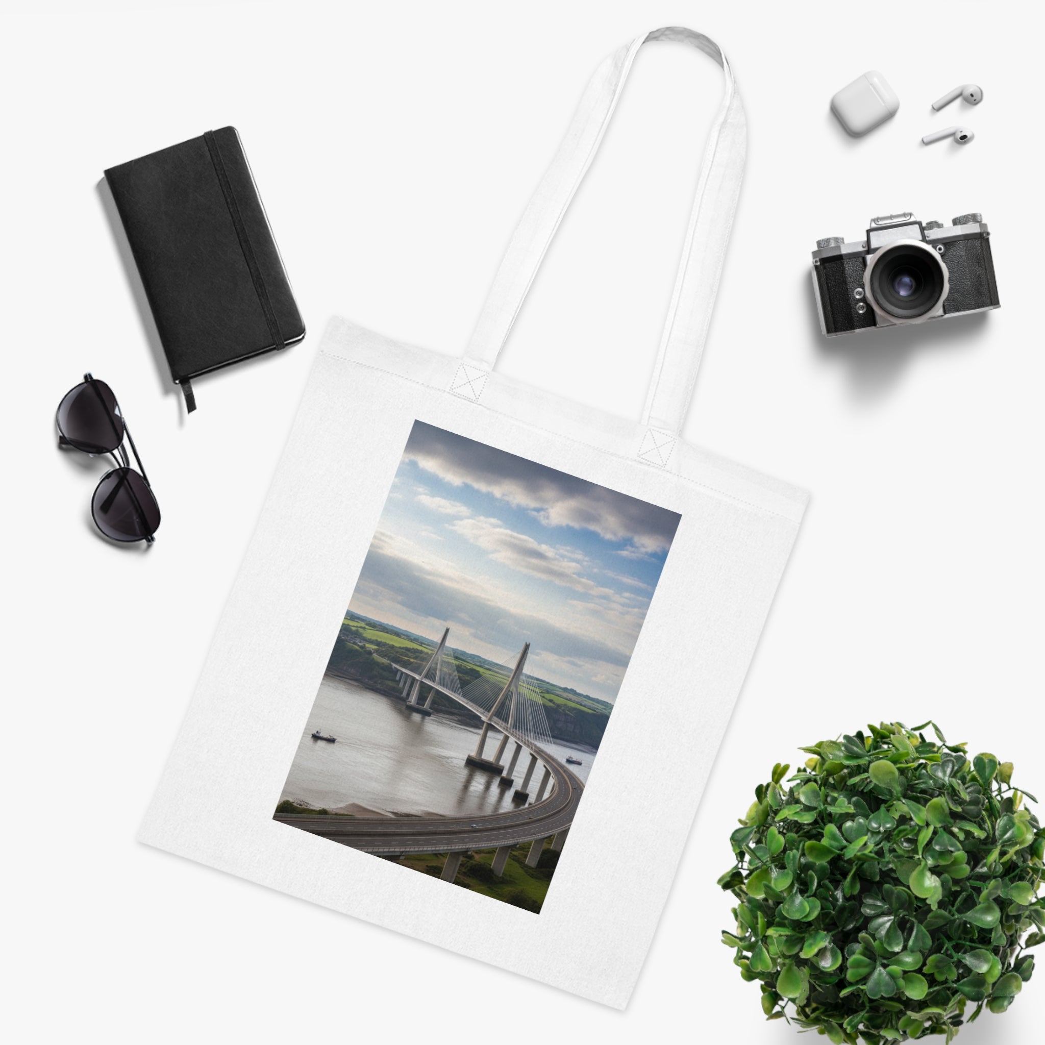 Scenic Bridge Photo Cotton Tote — Coastal Highway Bridge Photography Tote Bag