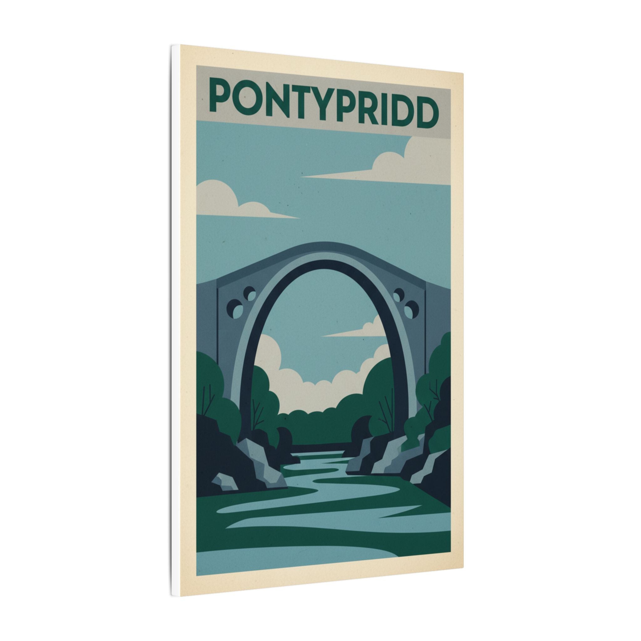 Pontypridd Bridge Matte Canvas Wall Art Vintage Travel Poster Print