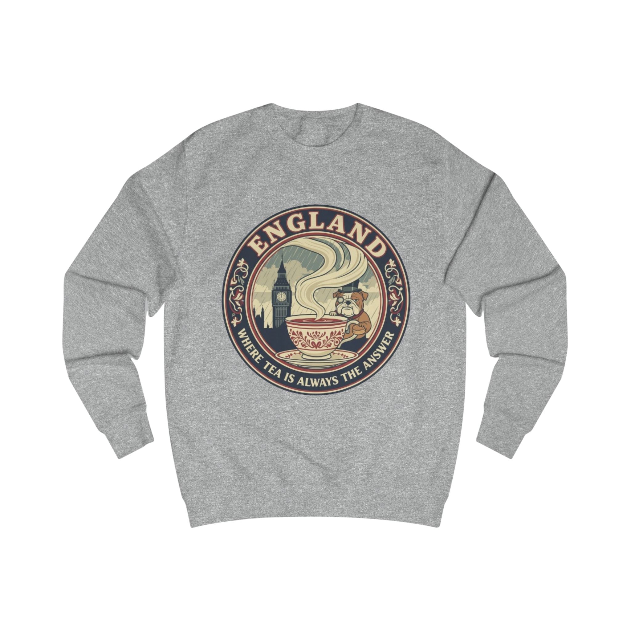 England Tea Sweatshirt - Vintage London Tea Cup Design ('Where Tea Is Always the Answer')