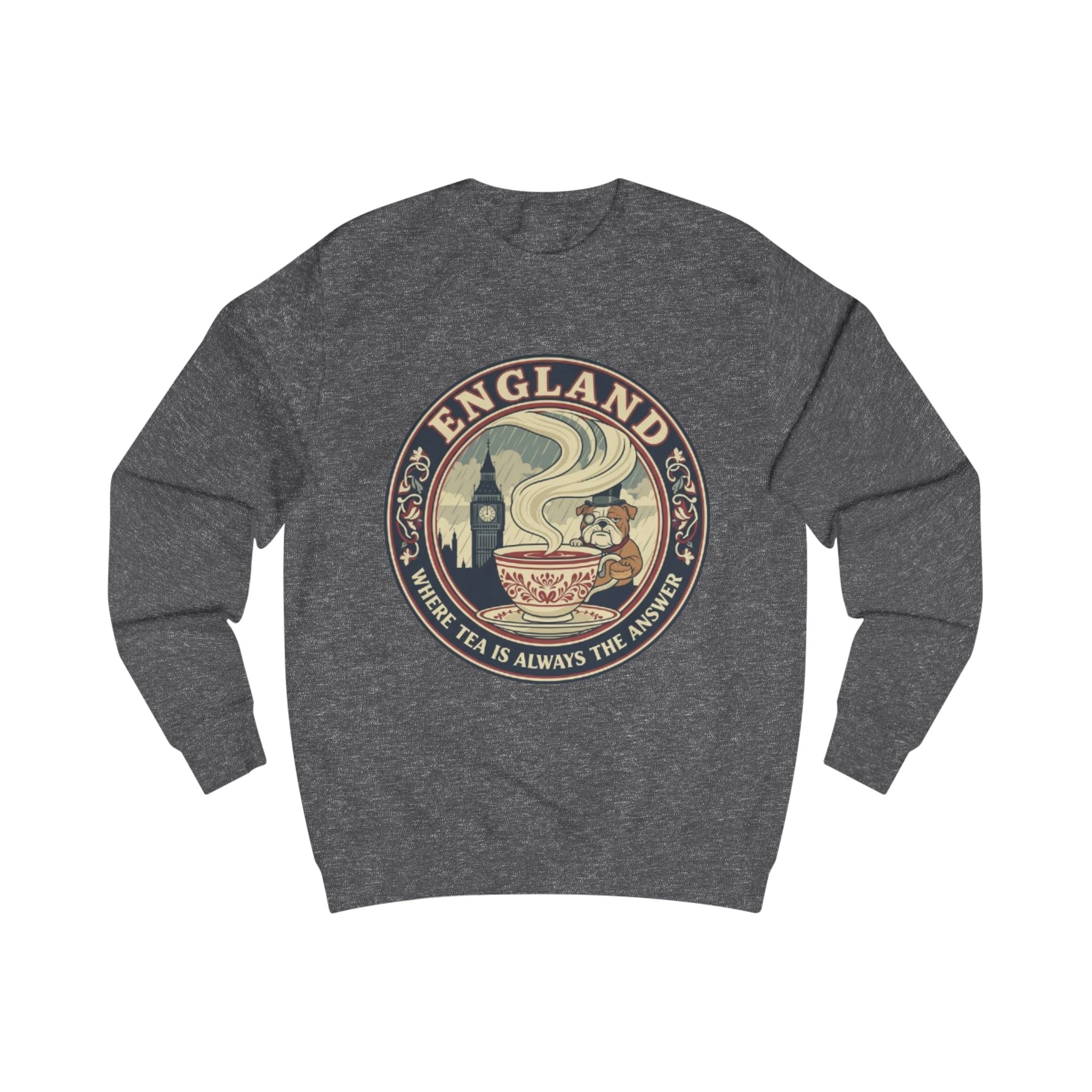 England Tea Sweatshirt - Vintage London Tea Cup Design ('Where Tea Is Always the Answer')