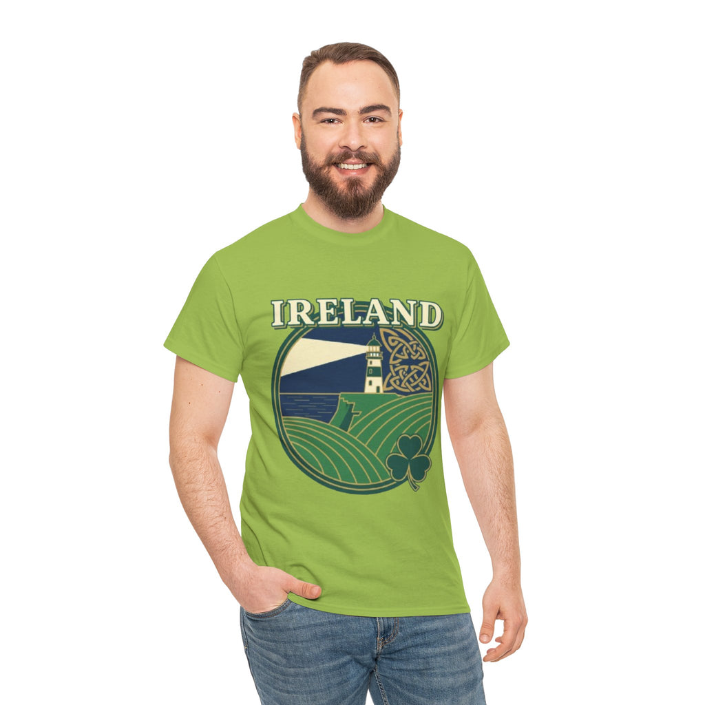 Ireland Scenic Tee — Celtic Lighthouse & Shamrock Graphic T-Shirt