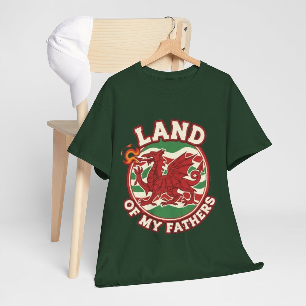 Land of My Fathers T‑Shirt — Welsh Dragon Vintage Crest Tee