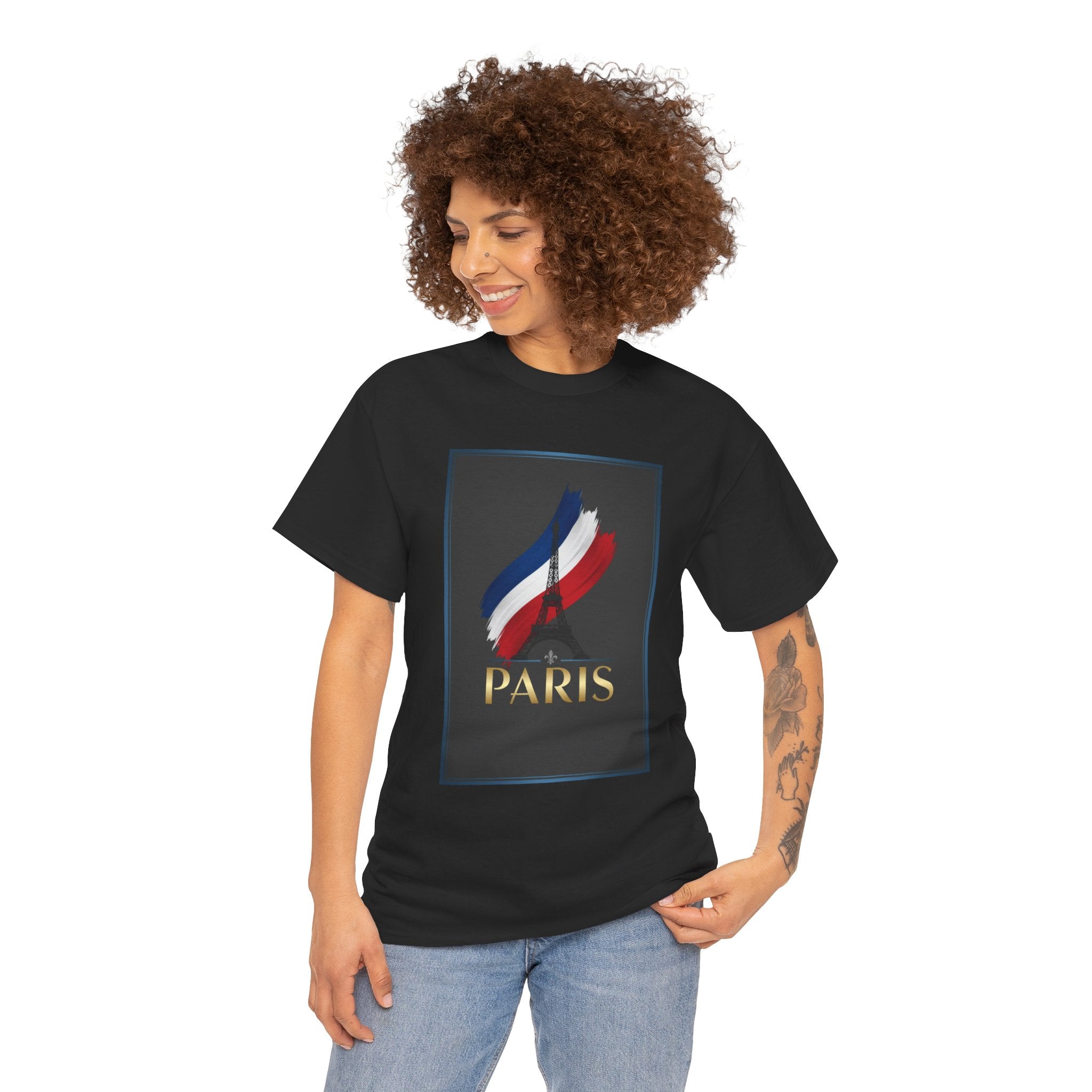 Paris Tricolor Graphic Tee — French Flag Brushstroke T-Shirt