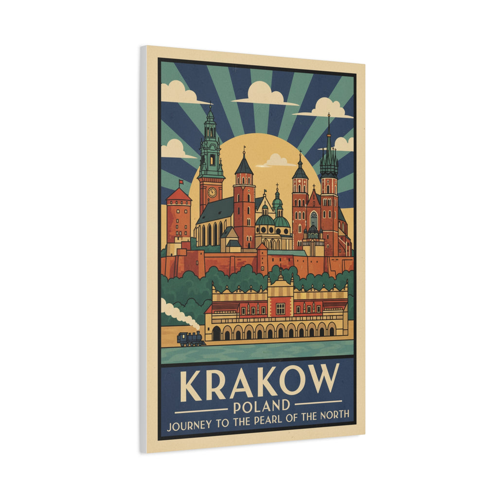 Krakow Poland Vintage Travel Poster Canvas — Matte Stretched Wall Art
