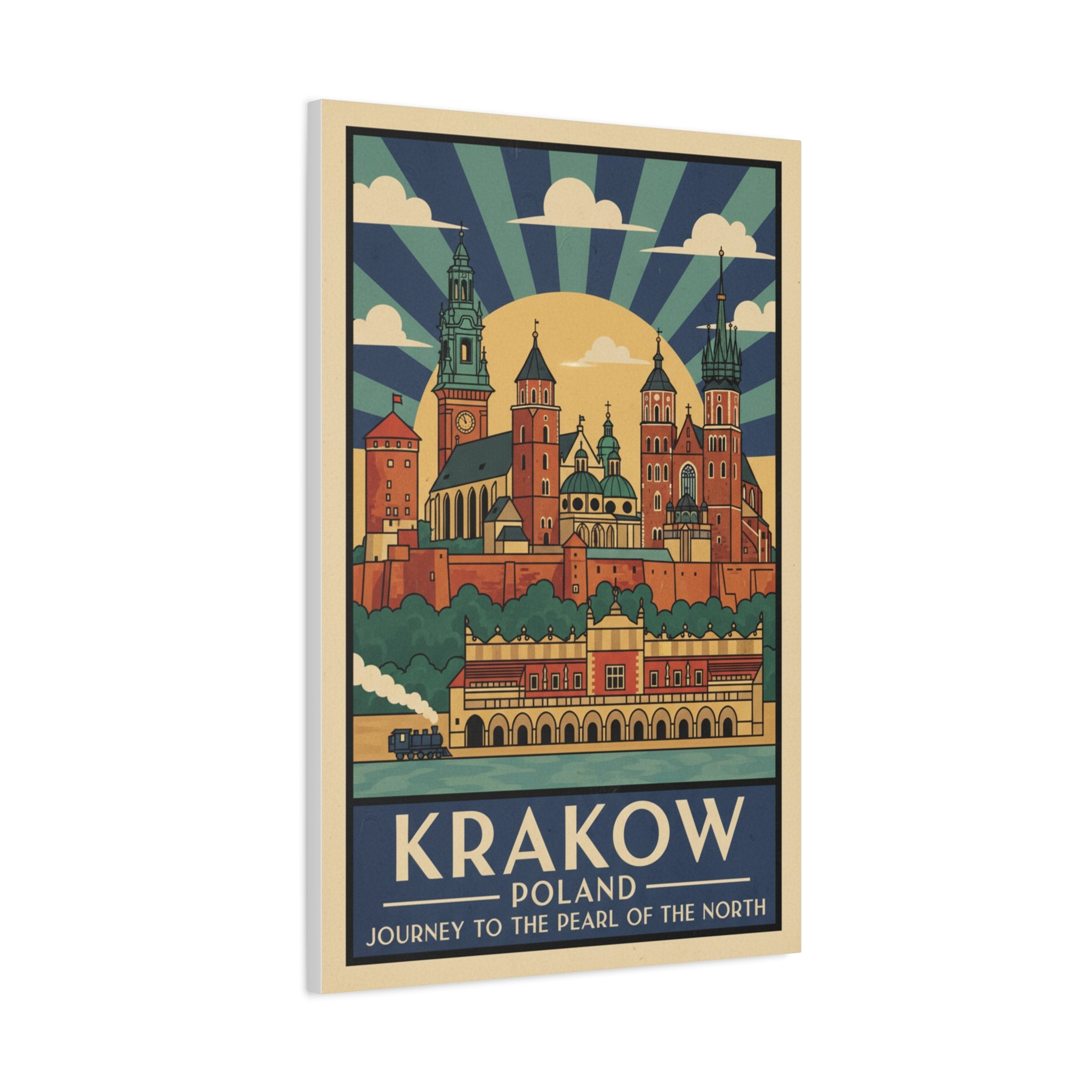Krakow Poland Vintage Travel Poster Canvas — Matte Stretched Wall Art