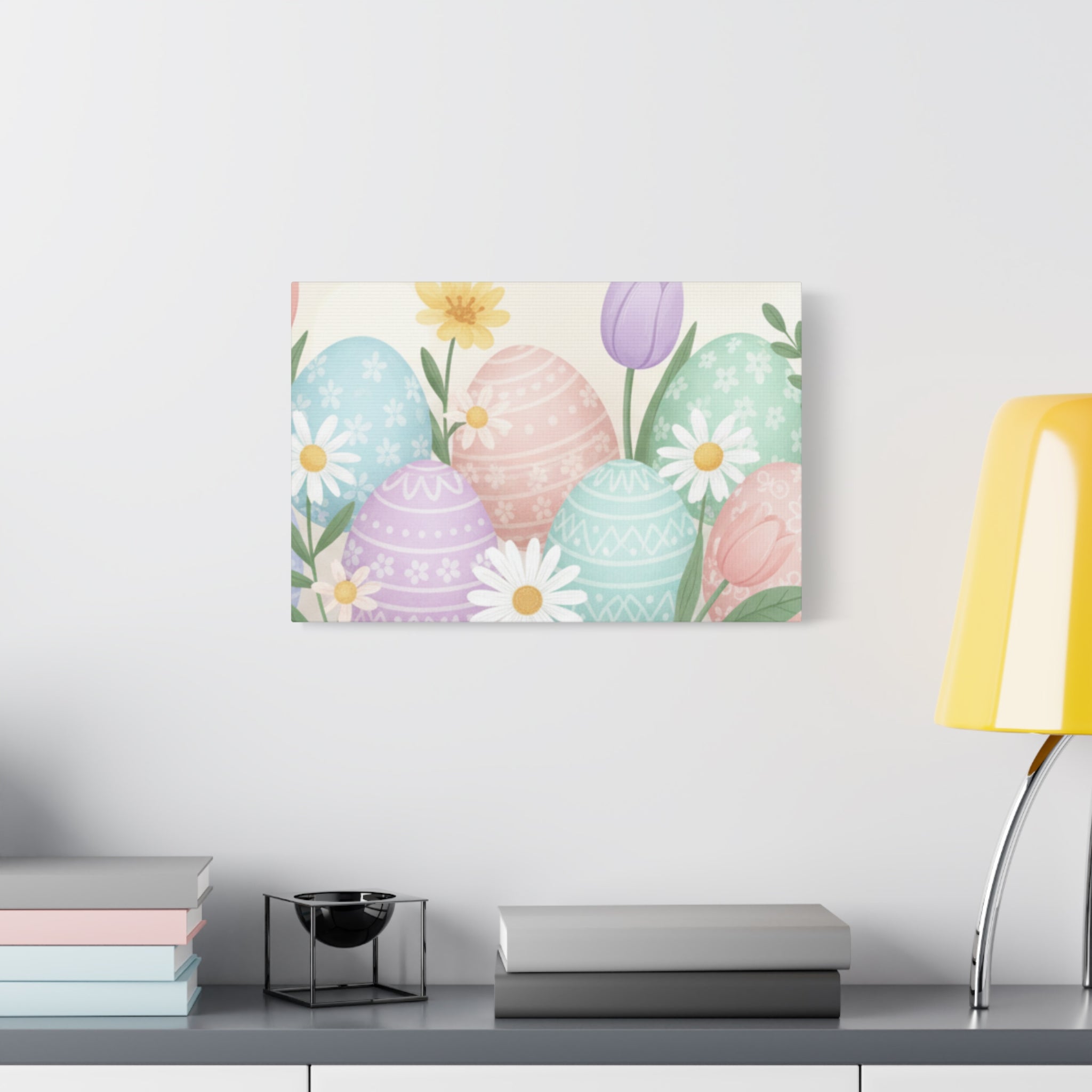 Easter Pastel Eggs Canvas Art – Floral Spring Matte Stretched Wall Decor