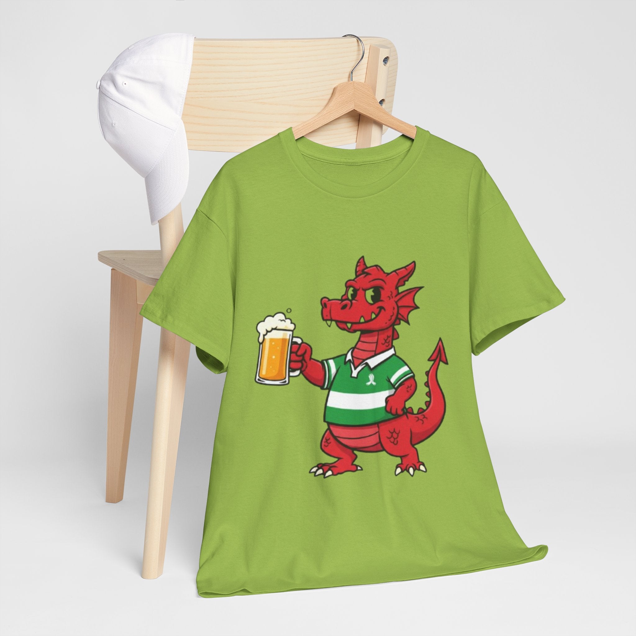 Dragon Cheers T‑Shirt — Cute Red Dragon Holding Beer Graphic Tee