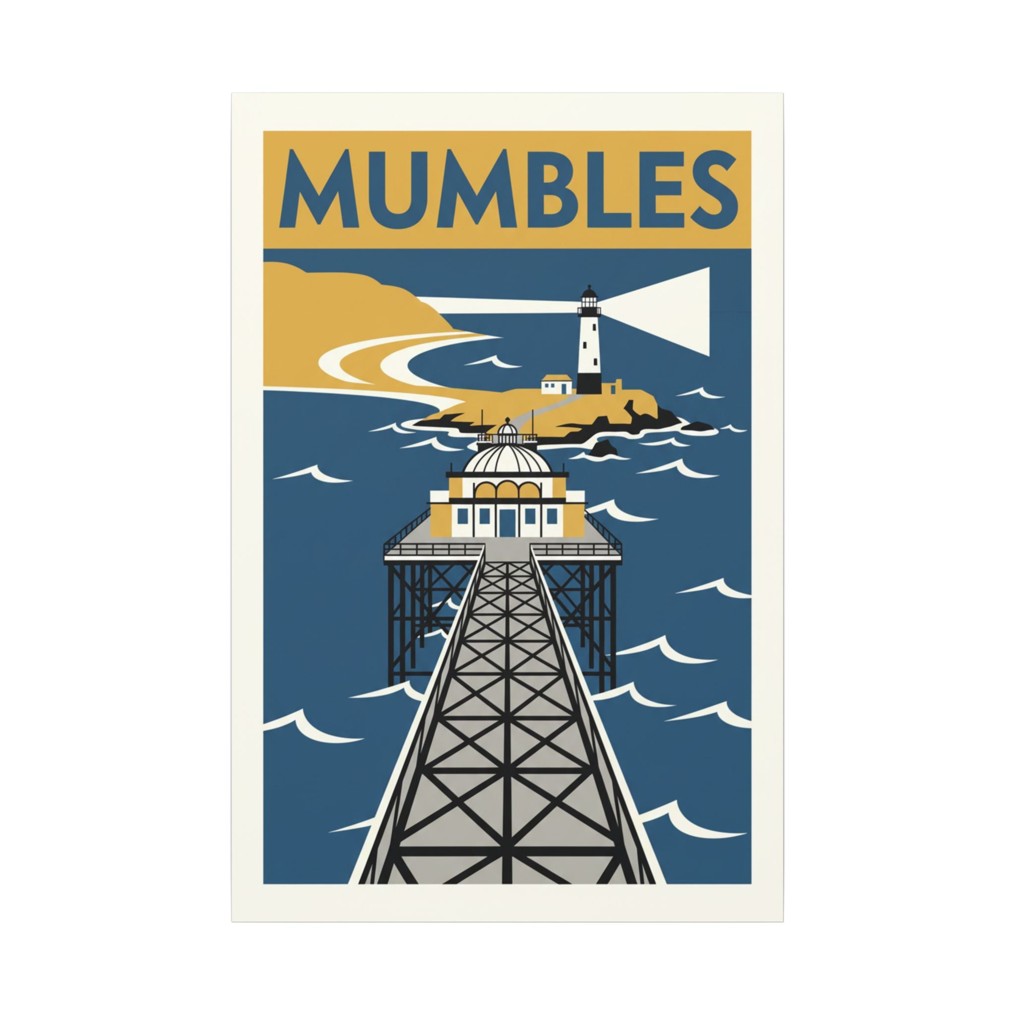 Mumbles Pier Lighthouse Vintage Travel Canvas