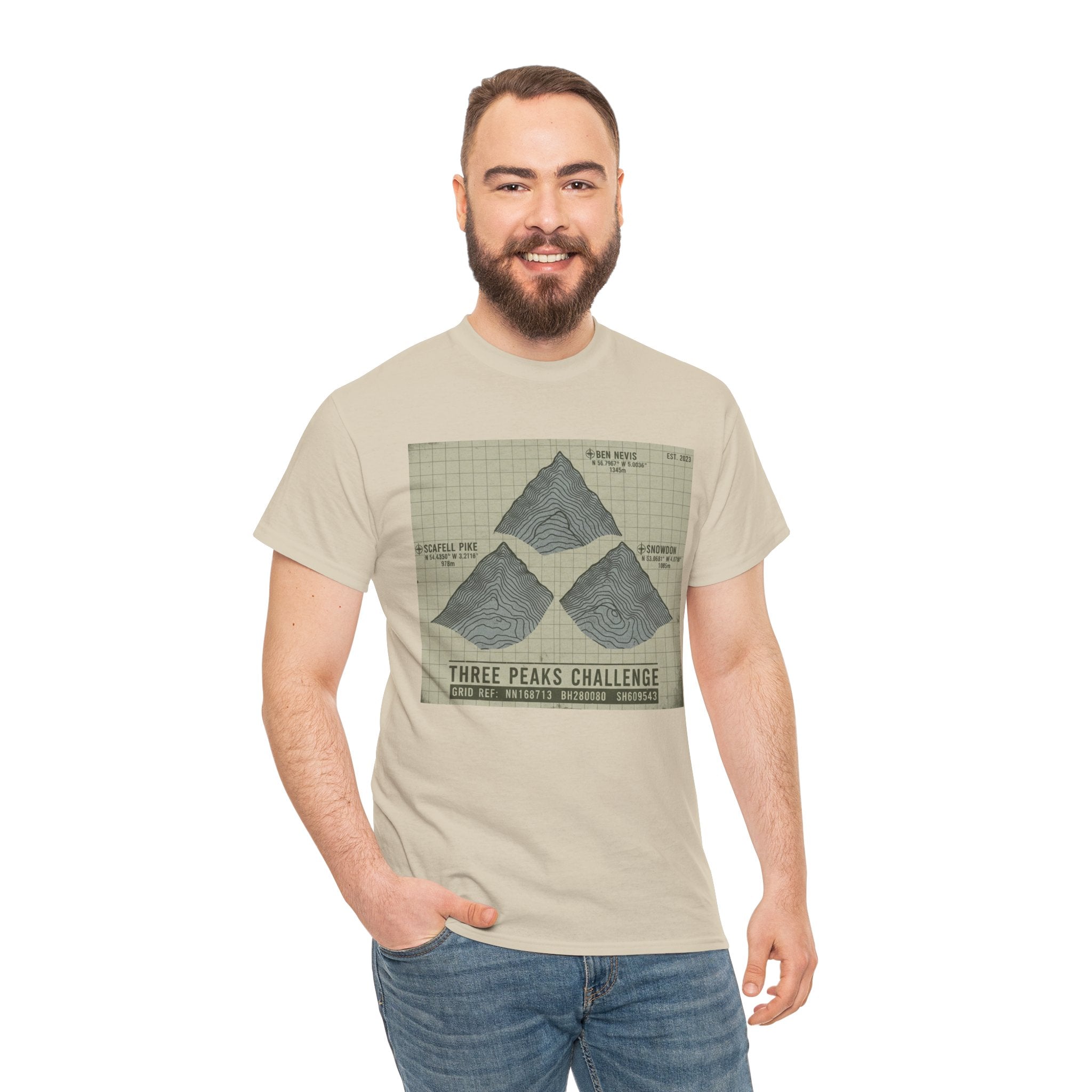 Three Peaks Challenge Graphic T-Shirt — Retro UK Mountain Summit Tee