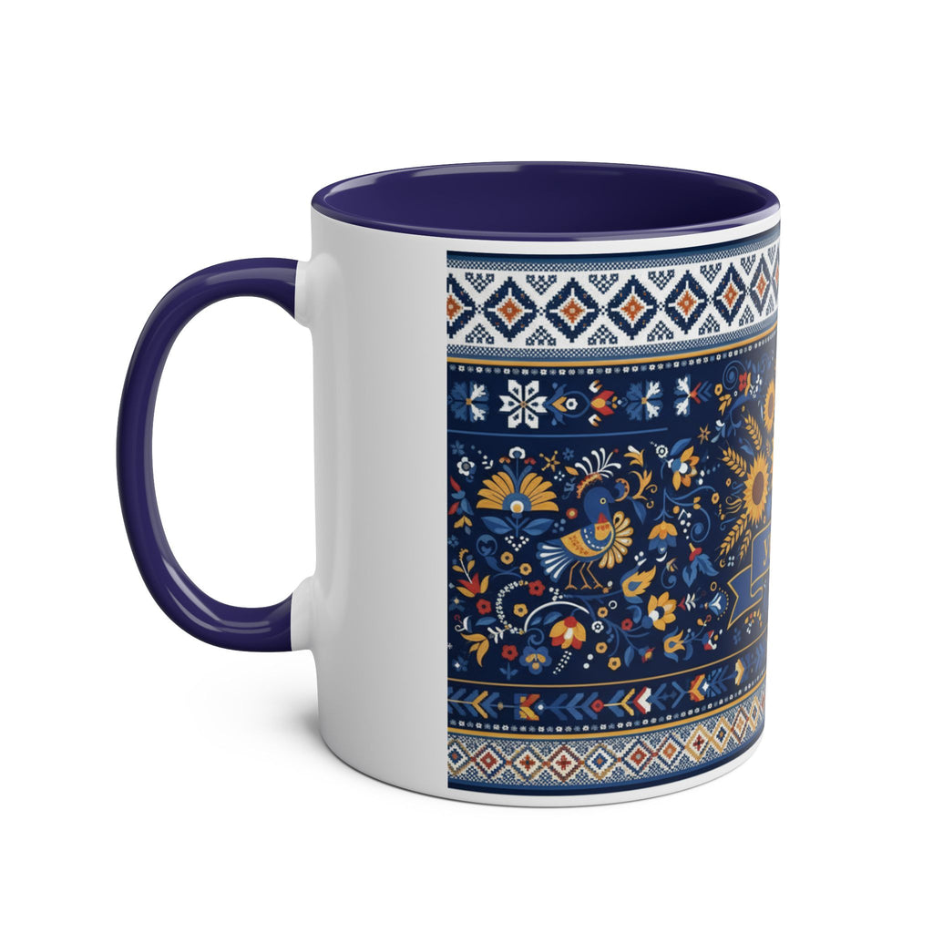 Ukraine Sunflowers Ceramic Mug — Two-Tone 11oz Coffee Cup with Ukrainian Folk Pattern