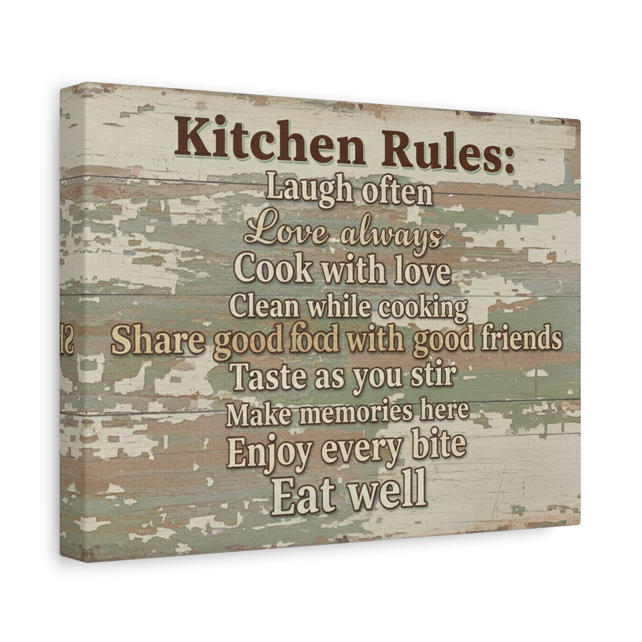 Kitchen Rules Canvas Wall Art – Rustic Farmhouse Kitchen Sign with Inspirational Cooking Quotes