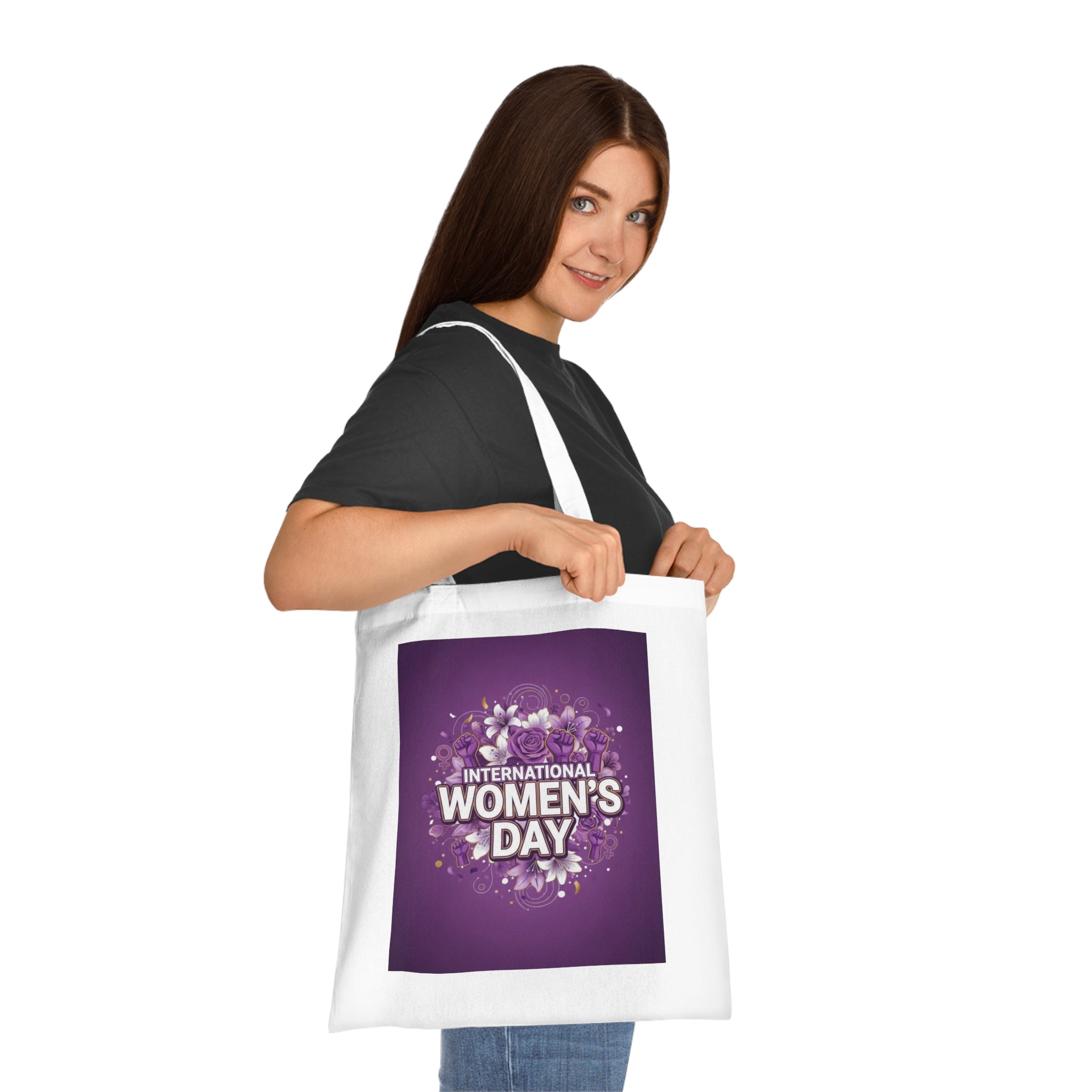 International Women’s Day Cotton Tote — Floral Purple Celebration Bag