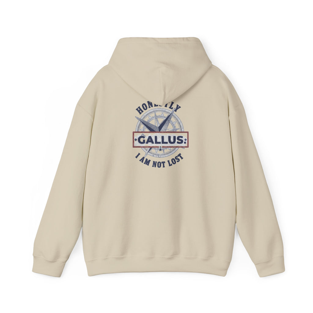 Gallus Compass Hoodie — 'Home Away I Am Not Lost' Travel Adventure Pullover
